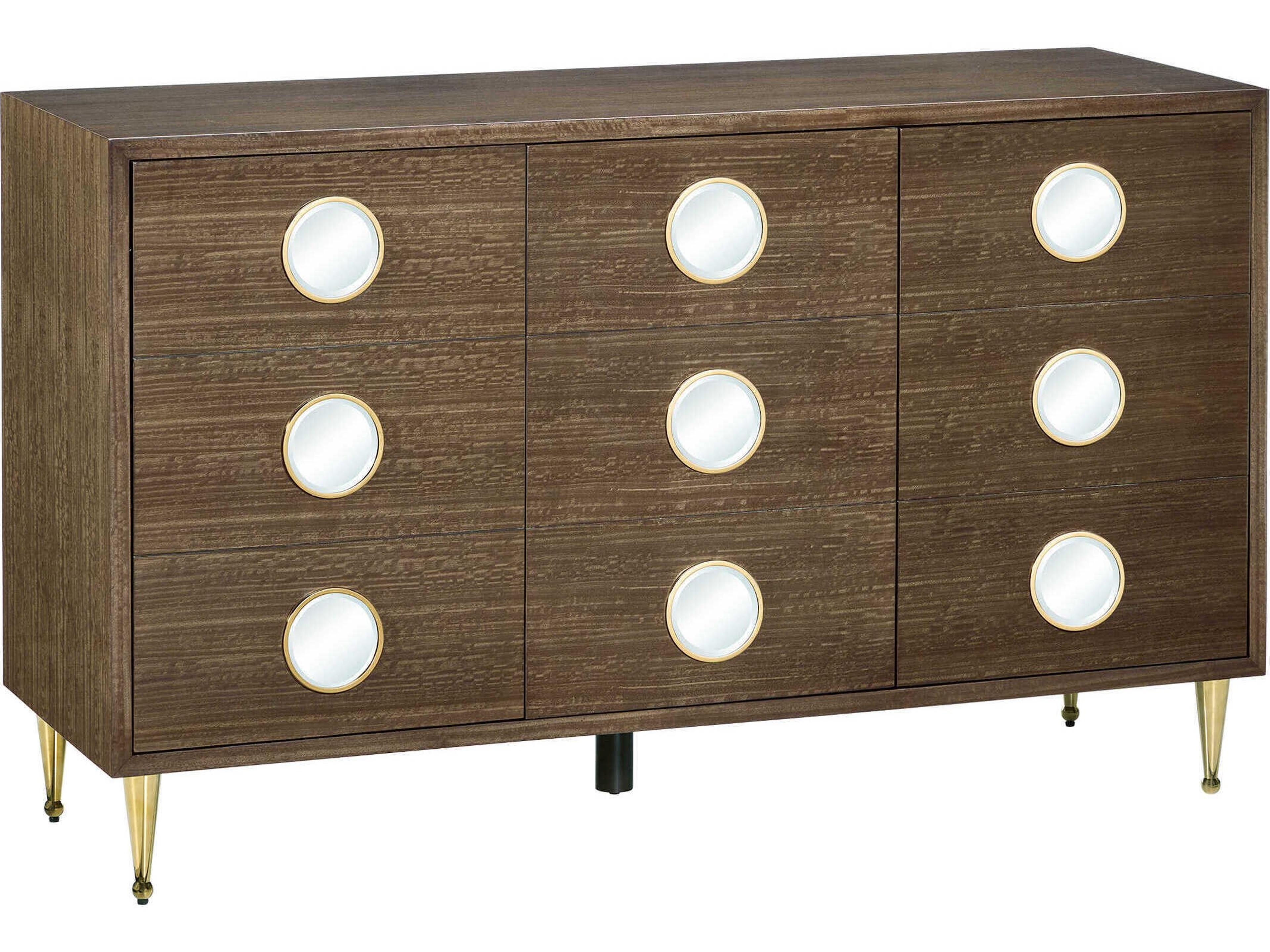 Colette 60" Tawny Brown Polished Brass Mirror Accent Chest