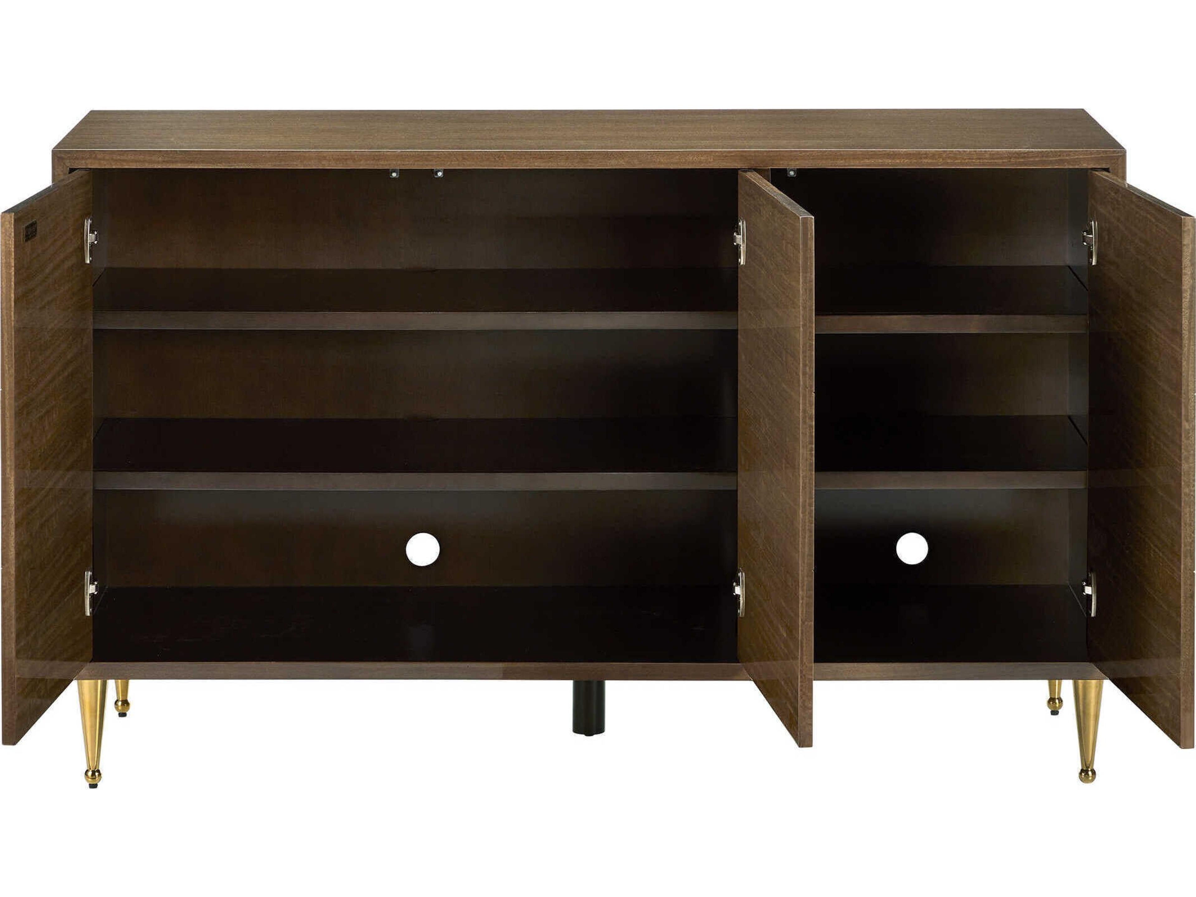 Currey & Company Colette 60" Tawny Brown Polished Brass Mirror Accent Chest