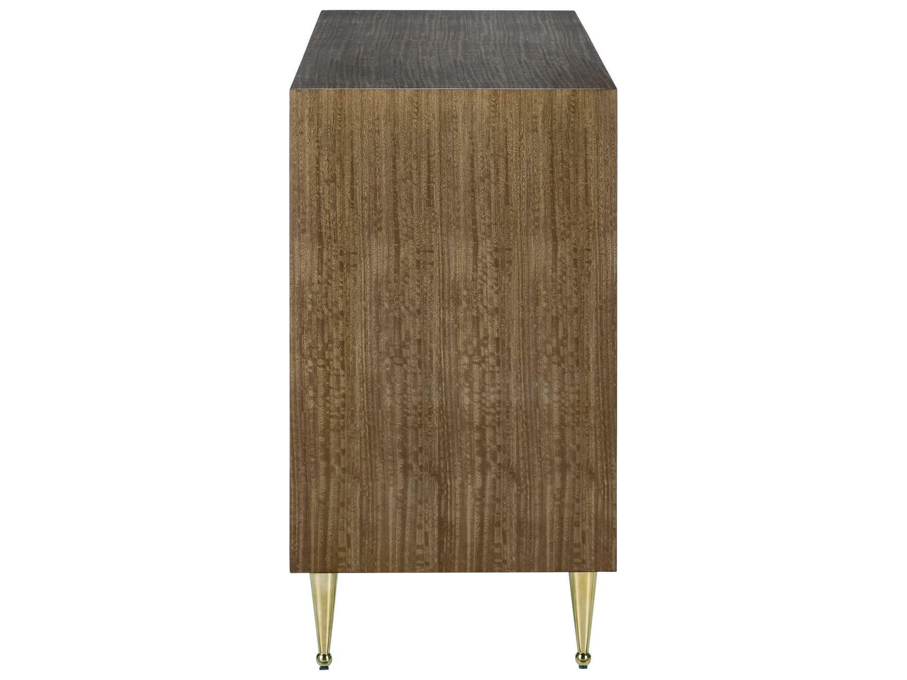 Currey & Company Colette 60" Tawny Brown Polished Brass Mirror Accent Chest