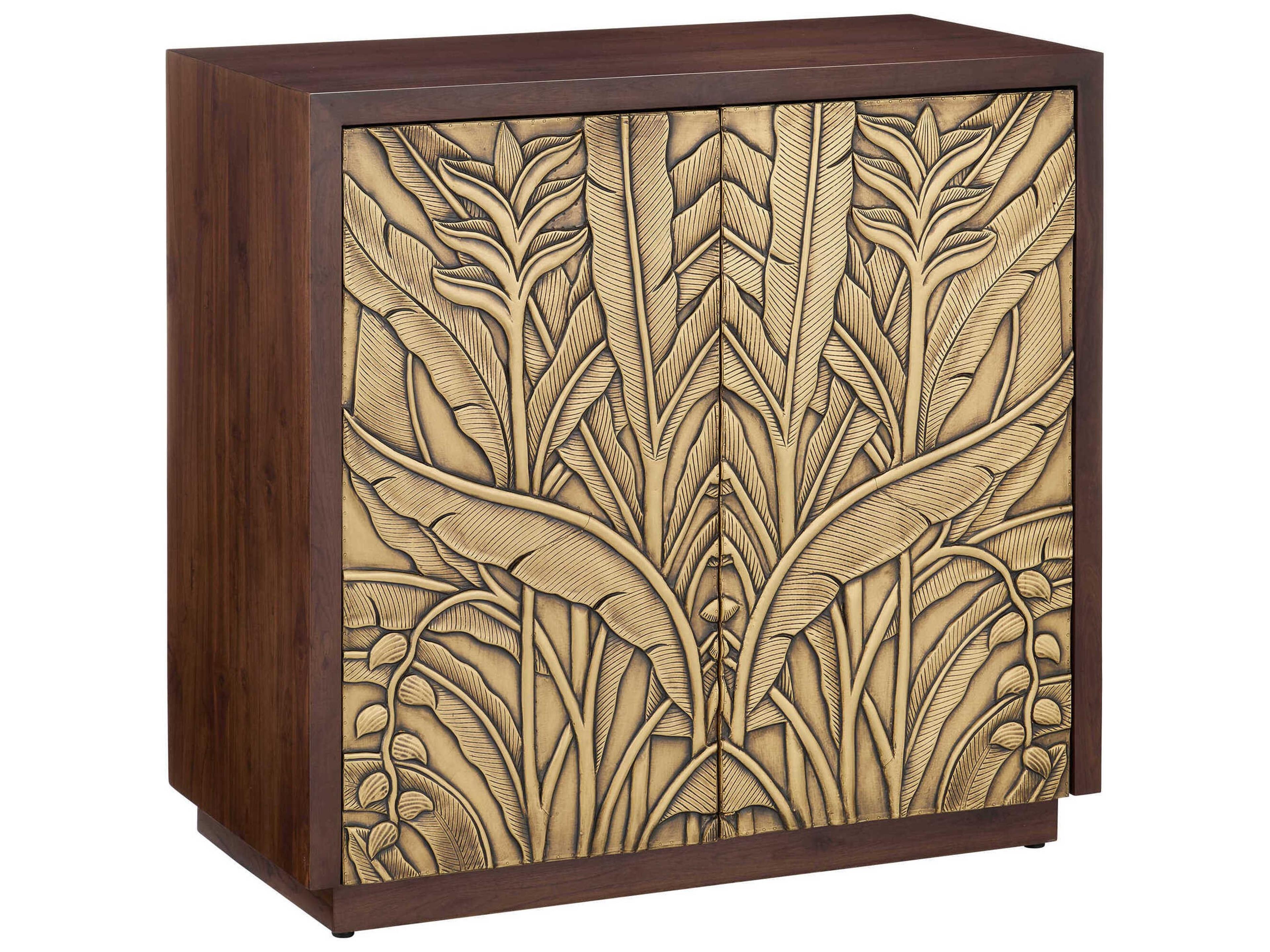 Jardin Walnut Antique Brass Teak Wood Accent Chest