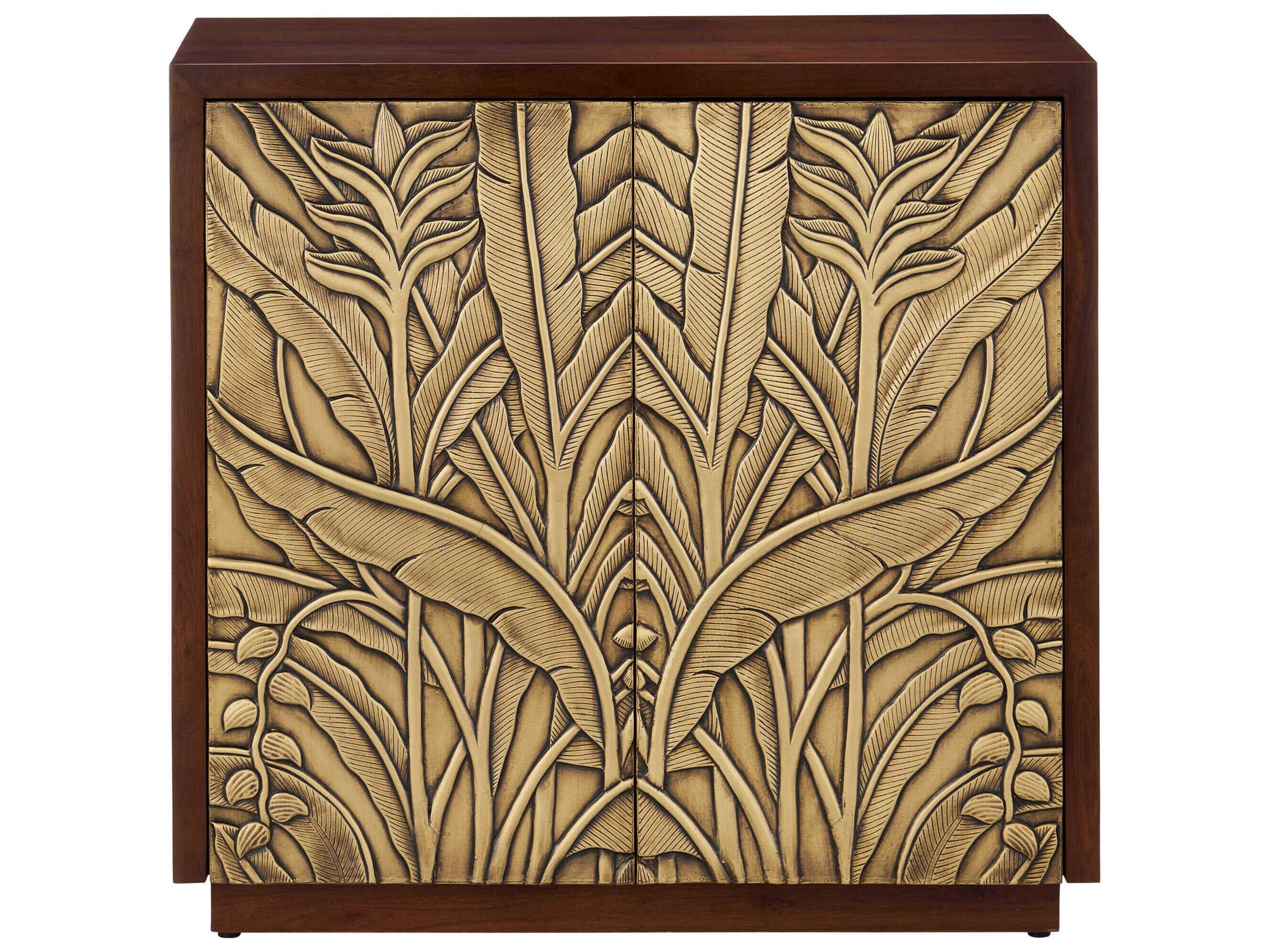 Currey & Company Jardin Walnut Antique Brass Teak Wood Accent Chest