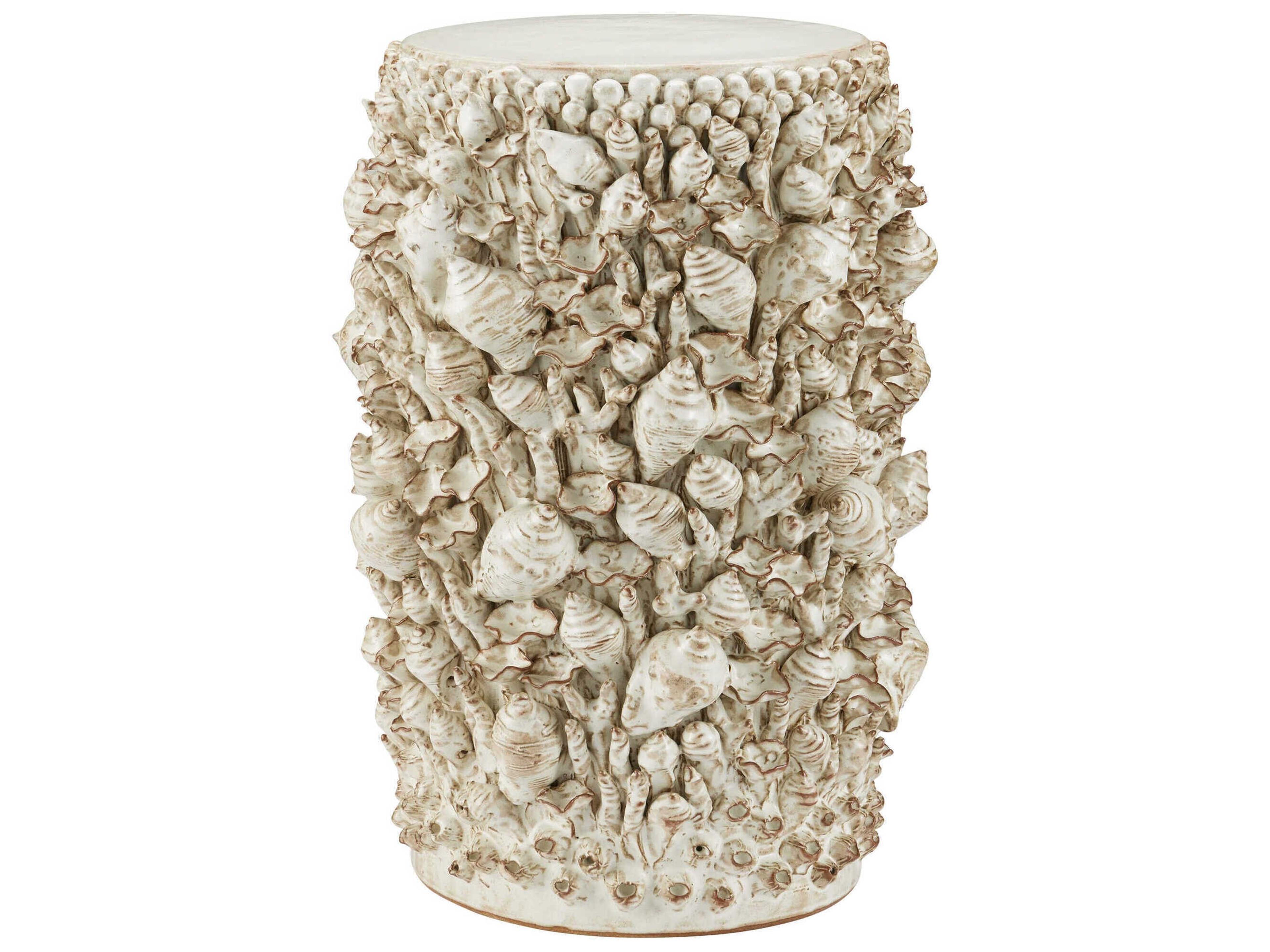 Currey & Company Corfu Round Ceramic Milky White End Table