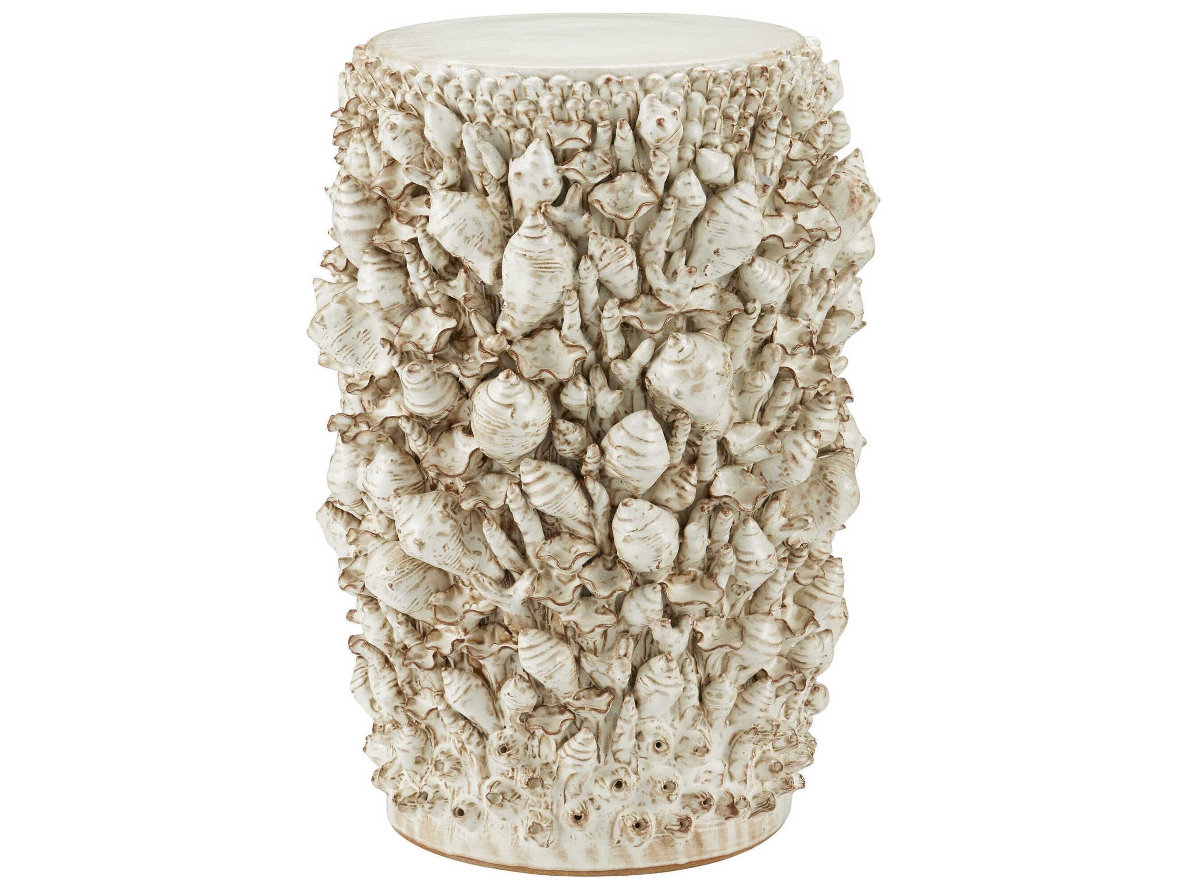 Currey & Company Corfu Round Ceramic Milky White End Table