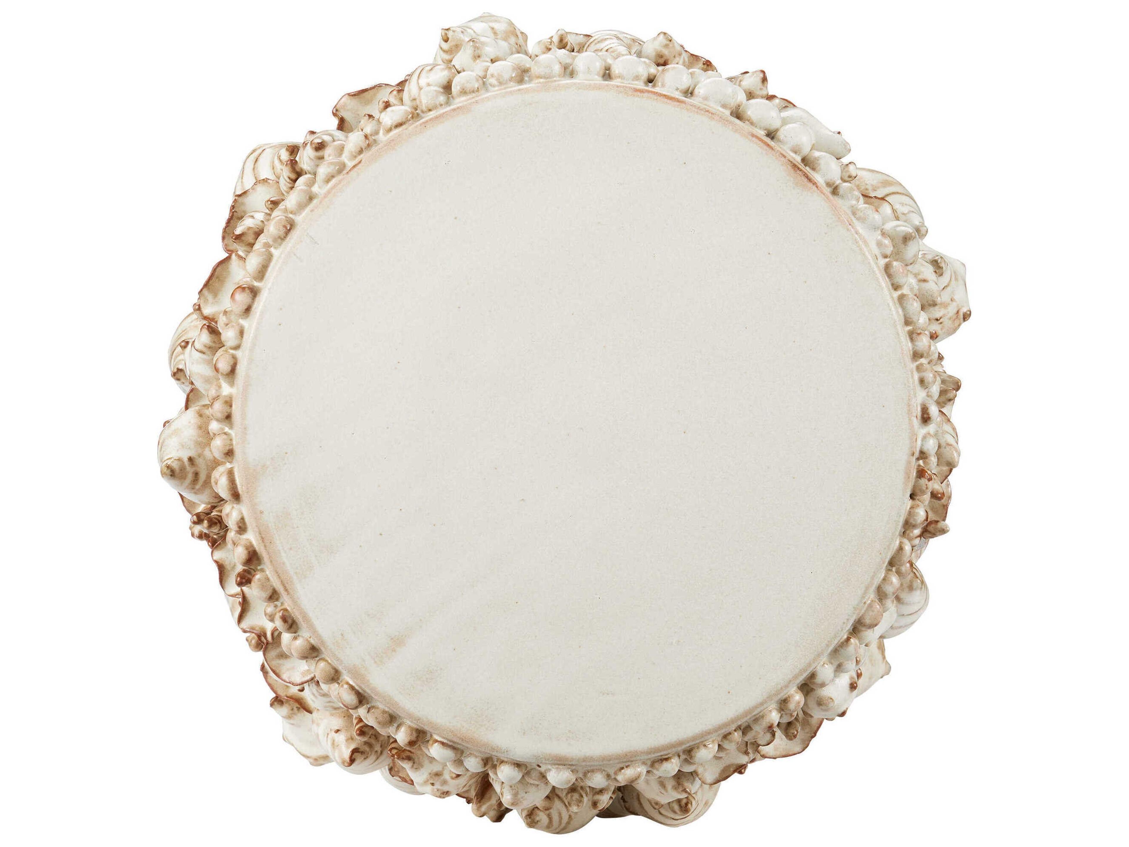 Currey & Company Corfu Round Ceramic Milky White End Table