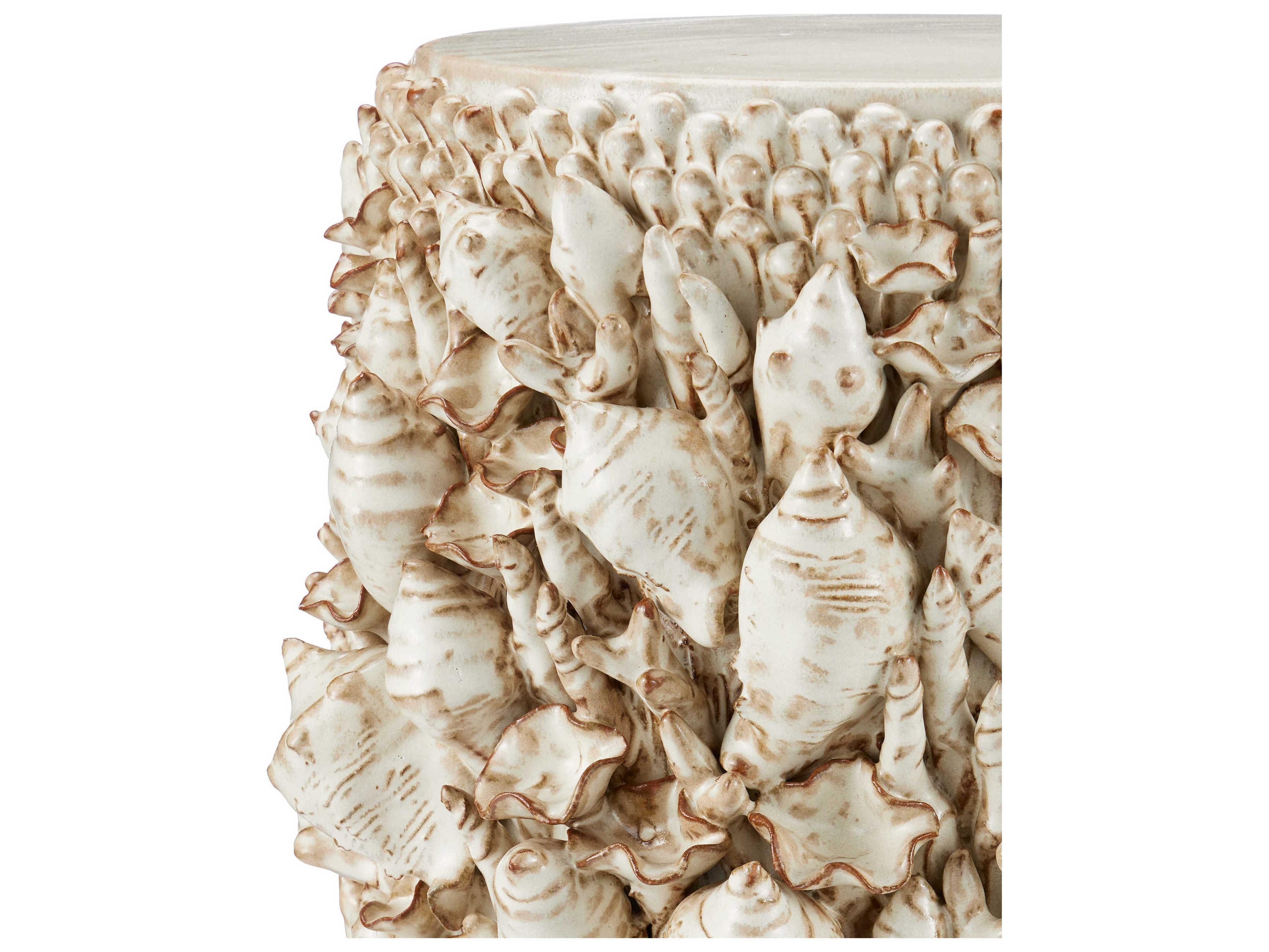 Currey & Company Corfu Round Ceramic Milky White End Table