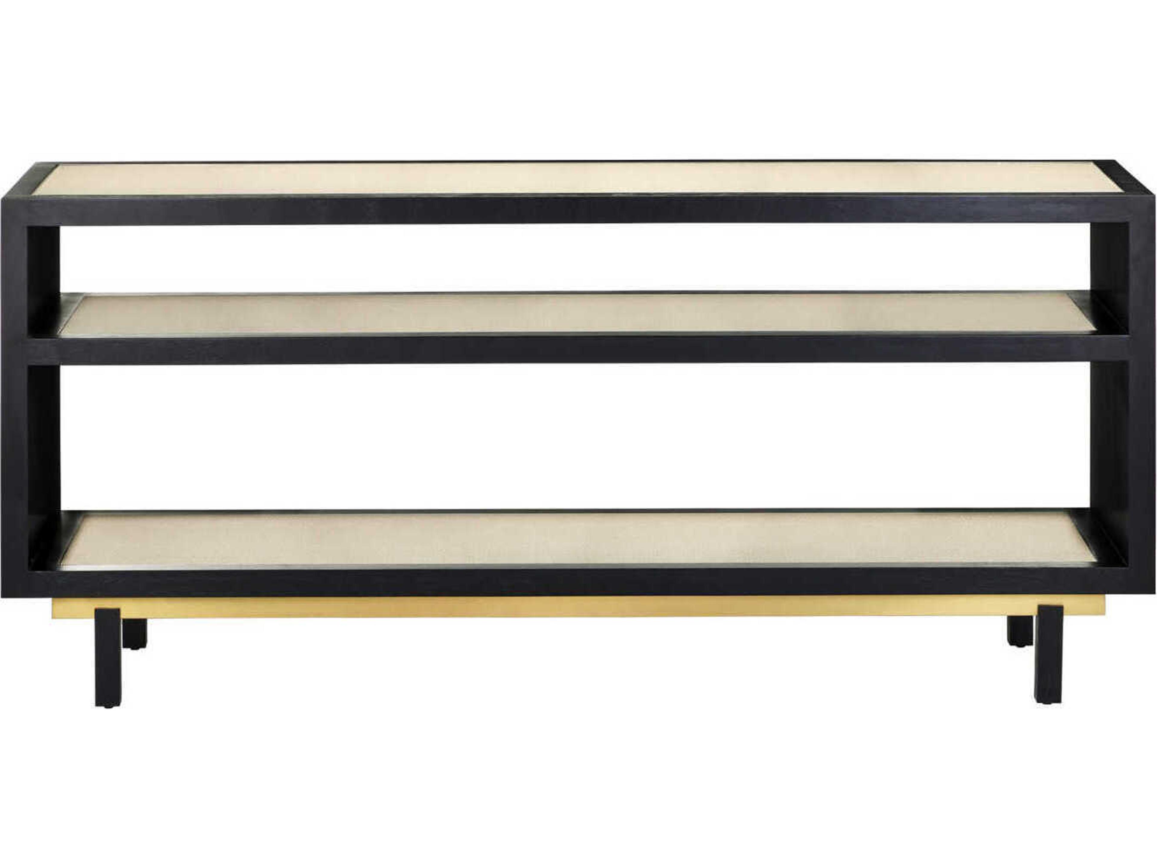 Currey & Company Deanna Rectangular Glass Ivory Black Brushed Brass Console Table