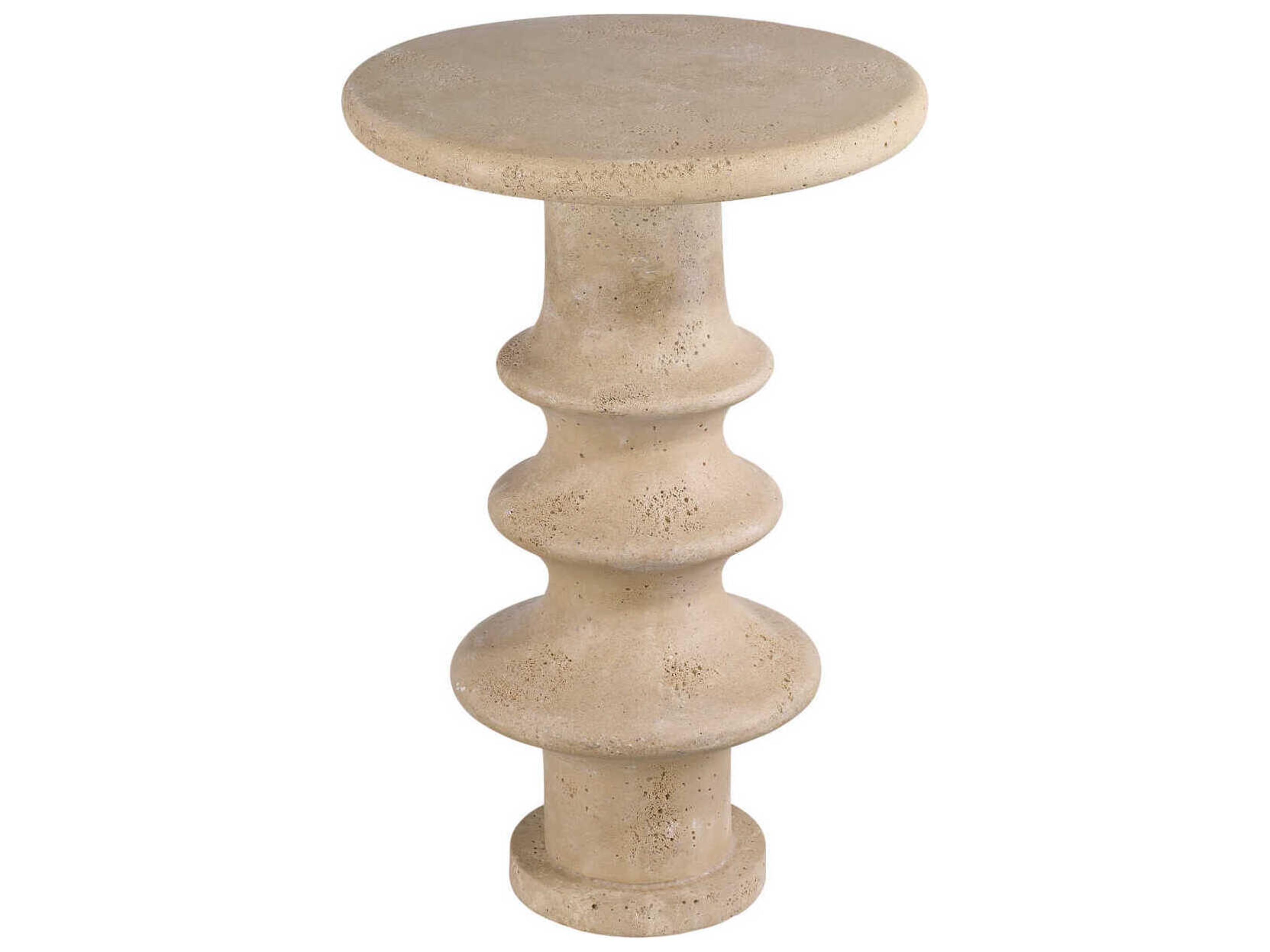 Currey & Company Rollins Round Concrete Beige End Table