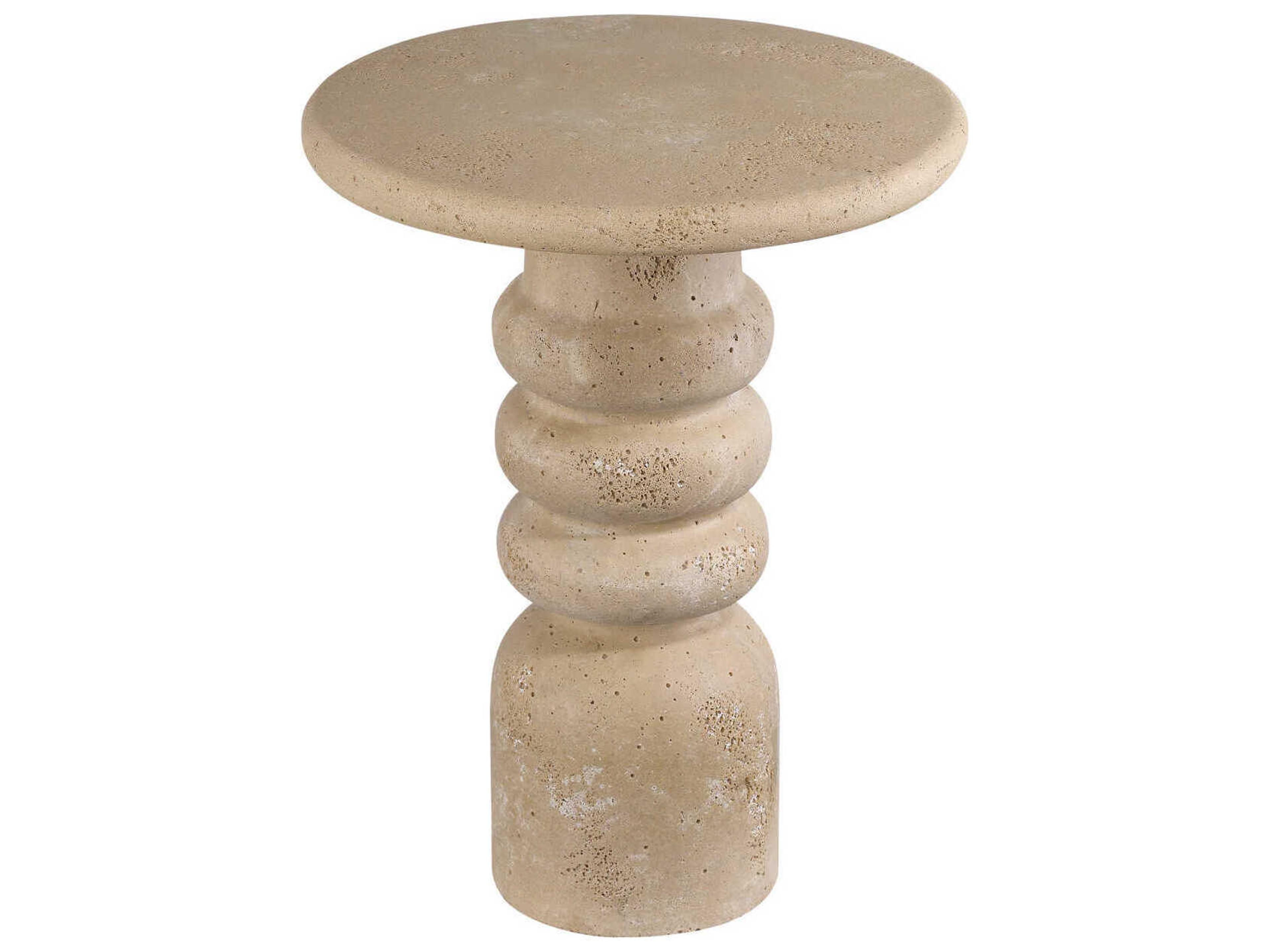 Currey & Company Rocco Round Concrete Beige End Table