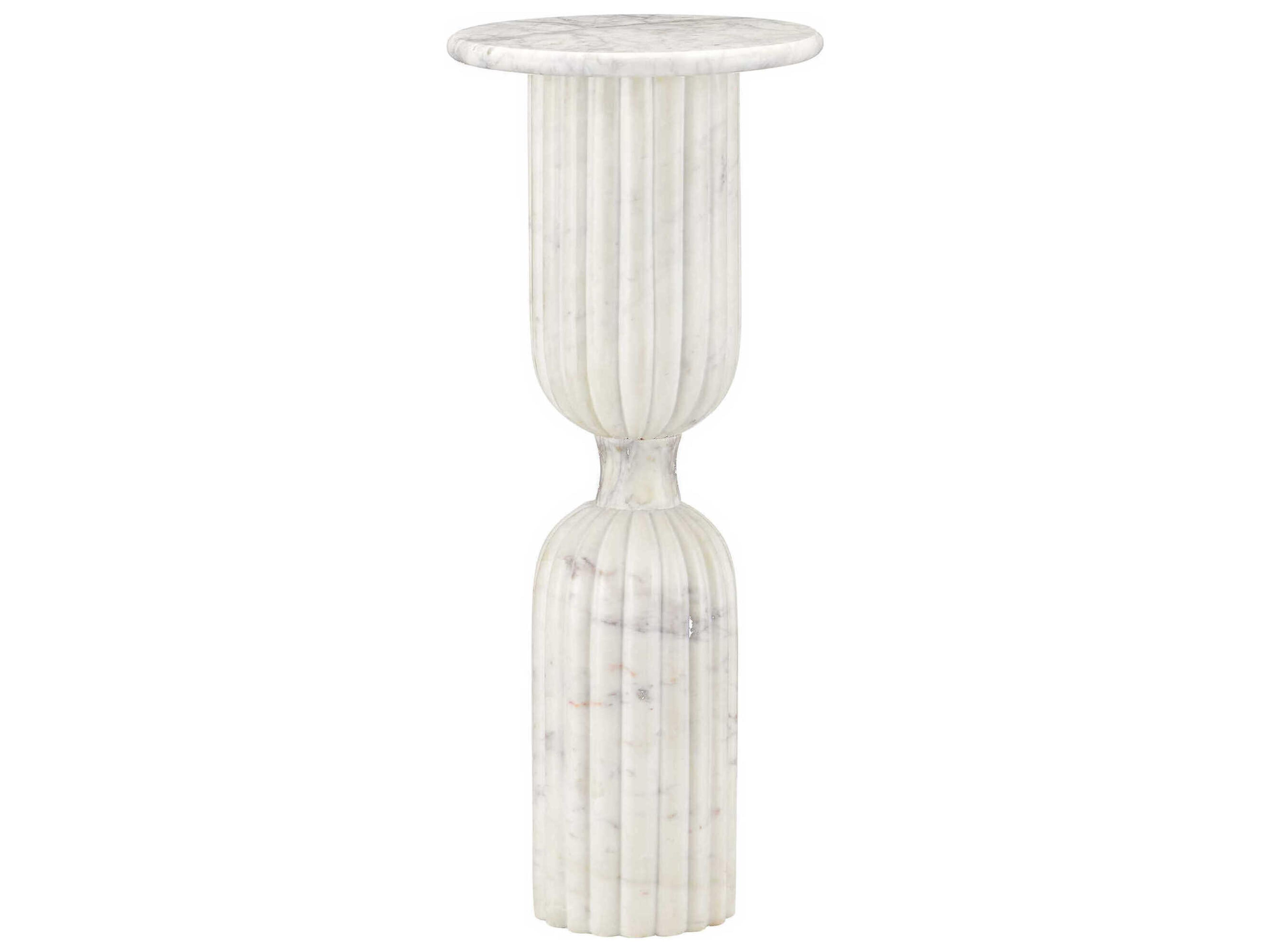 Currey & Company Passementerie Round Marble Natural White End Table