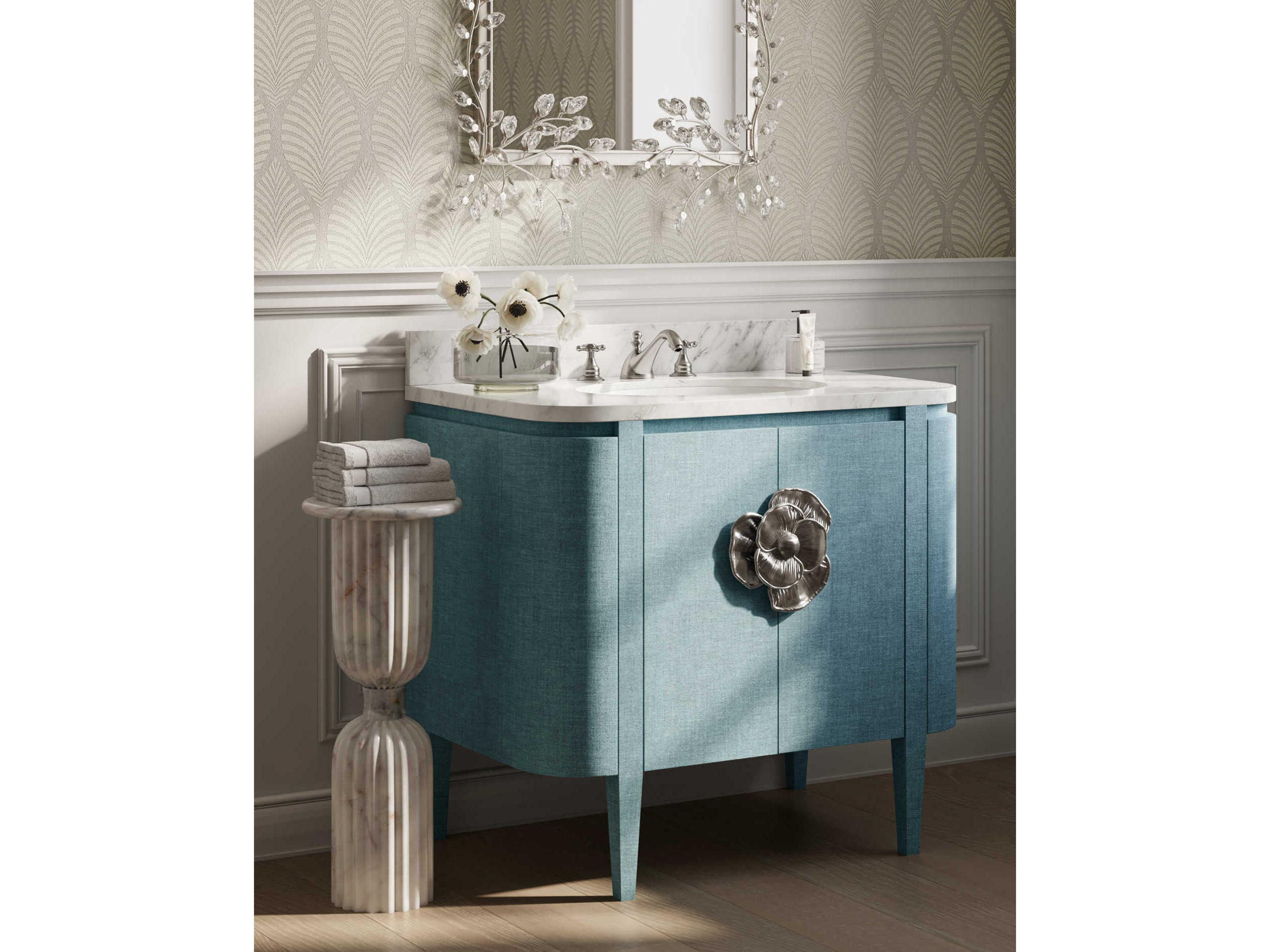 Currey & Company Passementerie Round Marble Natural White End Table