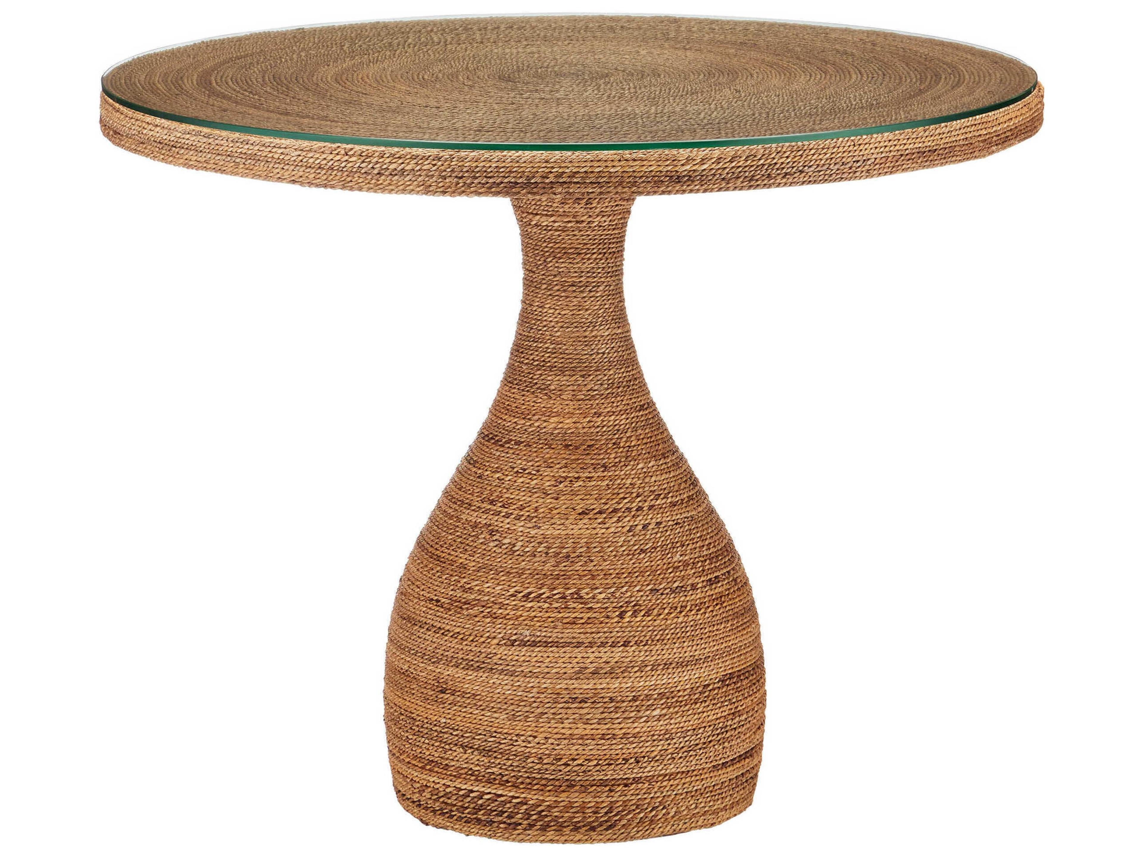 Currey & Company Dominica 70" Ebony Antique Mirror Sideboard Round Glass Natural End Table