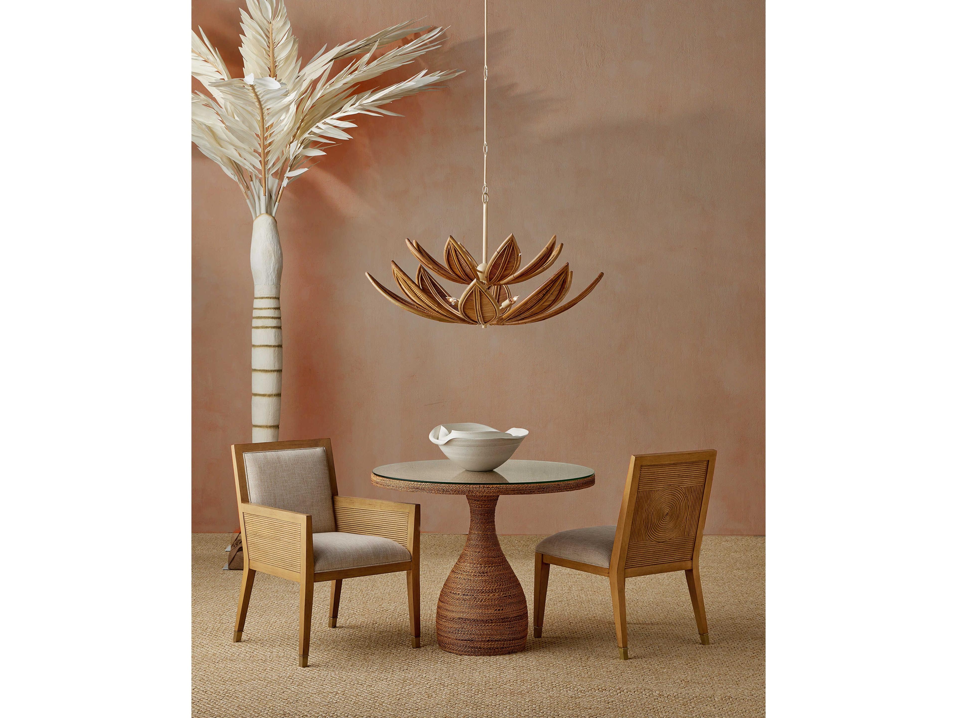 Currey & Company Dominica 70" Ebony Antique Mirror Sideboard Round Glass Natural End Table