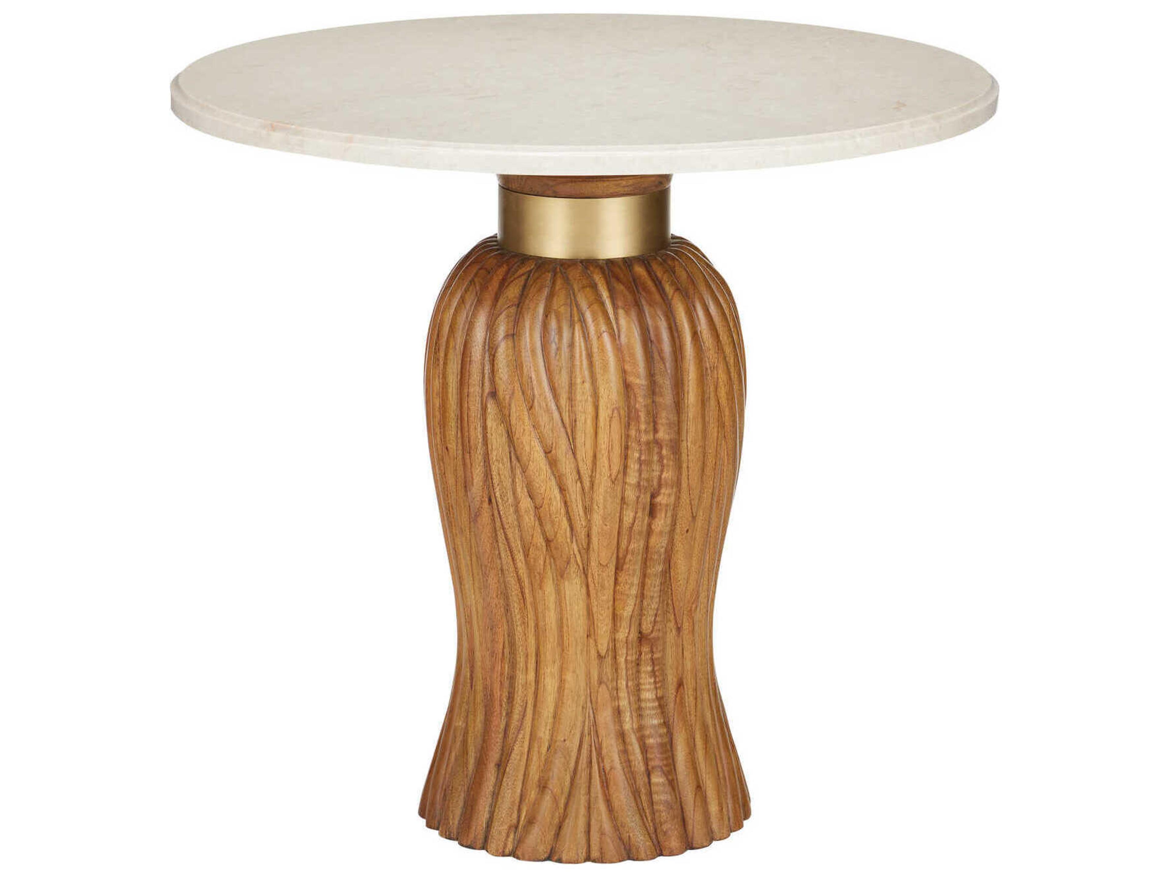 Tassel Round Marble Morel Brown Natural Brushed Brass End Table