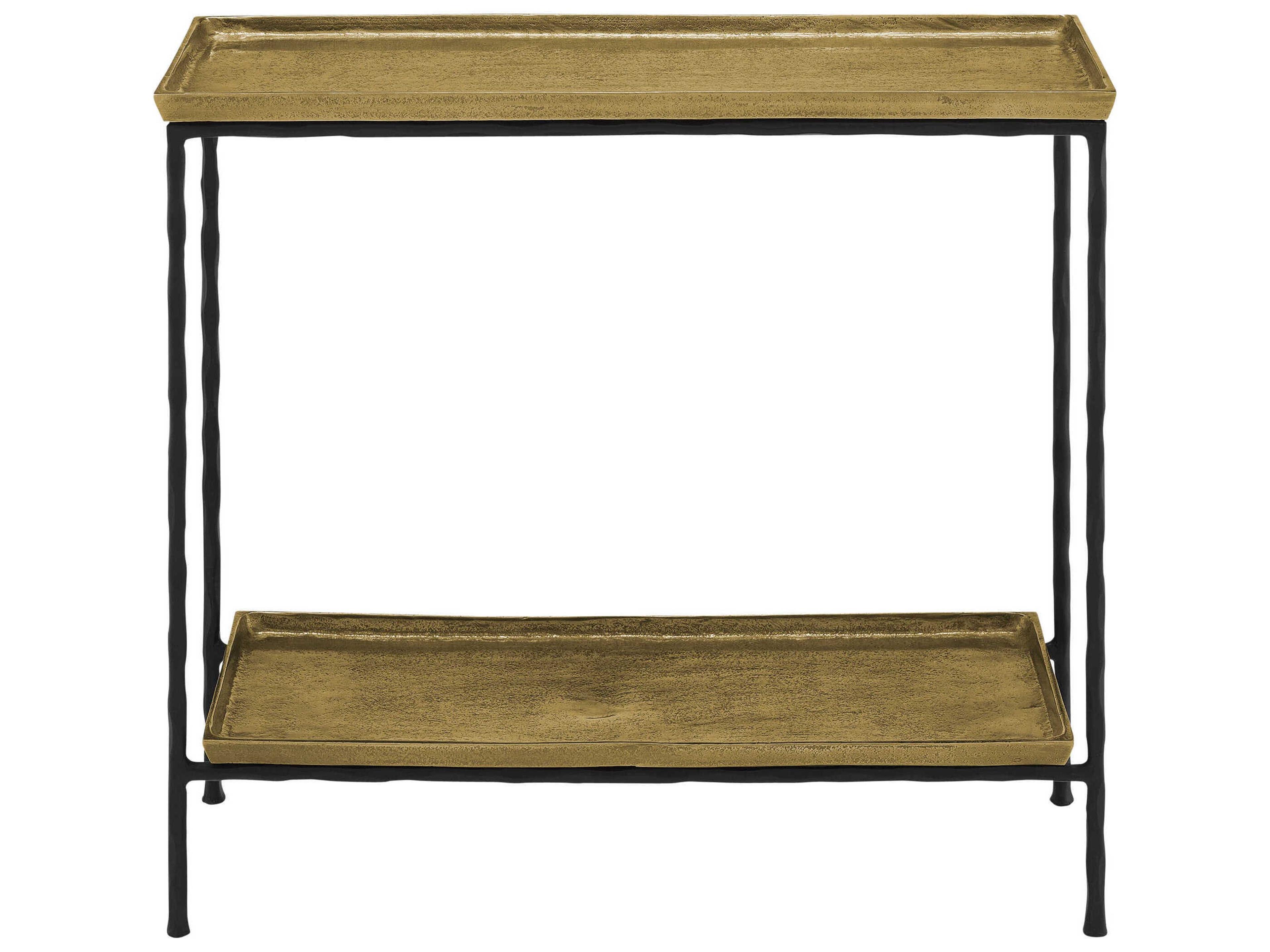 Currey & Company Boyles Rectangular Metal Antique Brass Black End Table