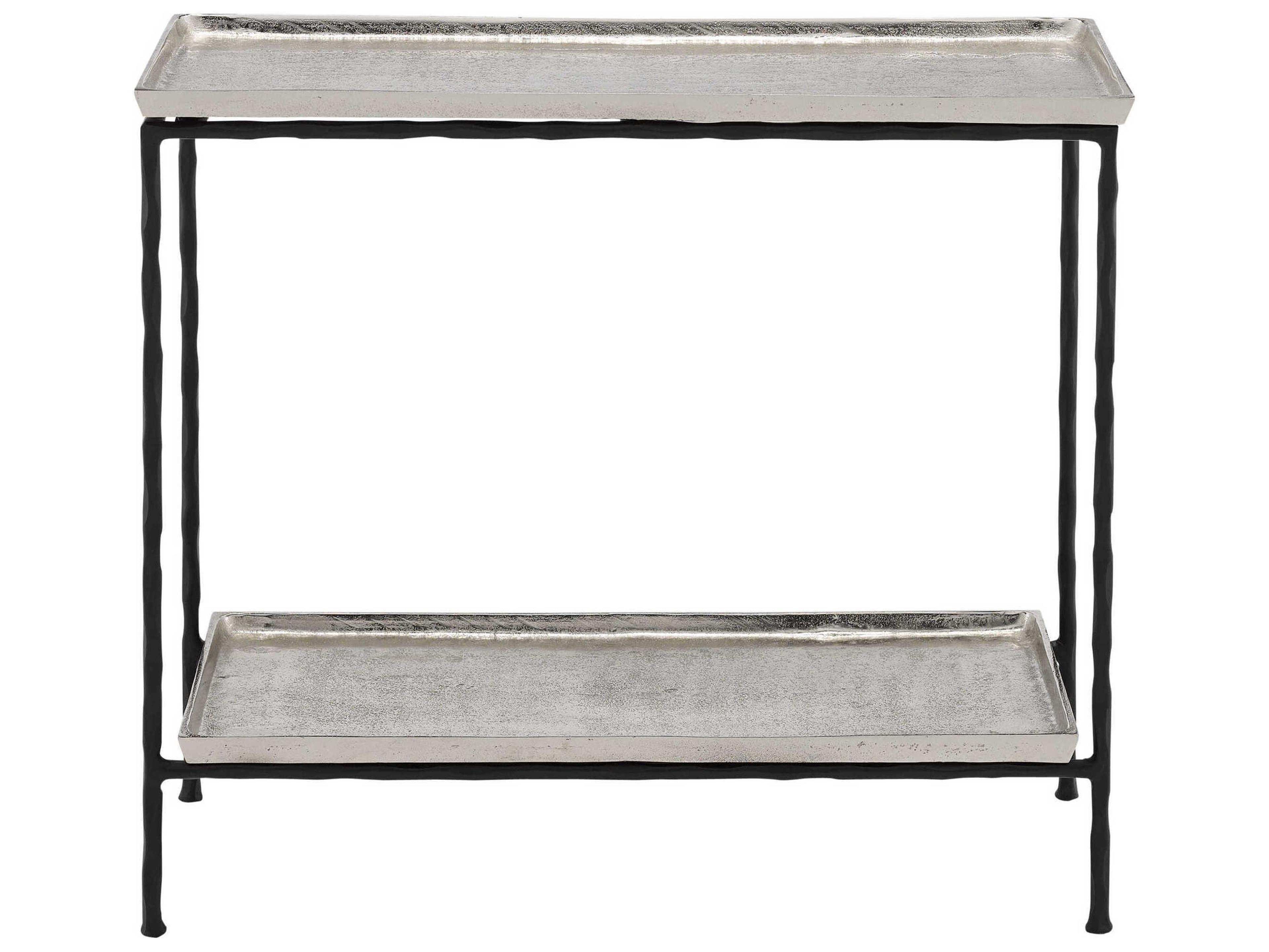 Currey & Company Boyles Rectangular Metal Antique Silver Black End Table
