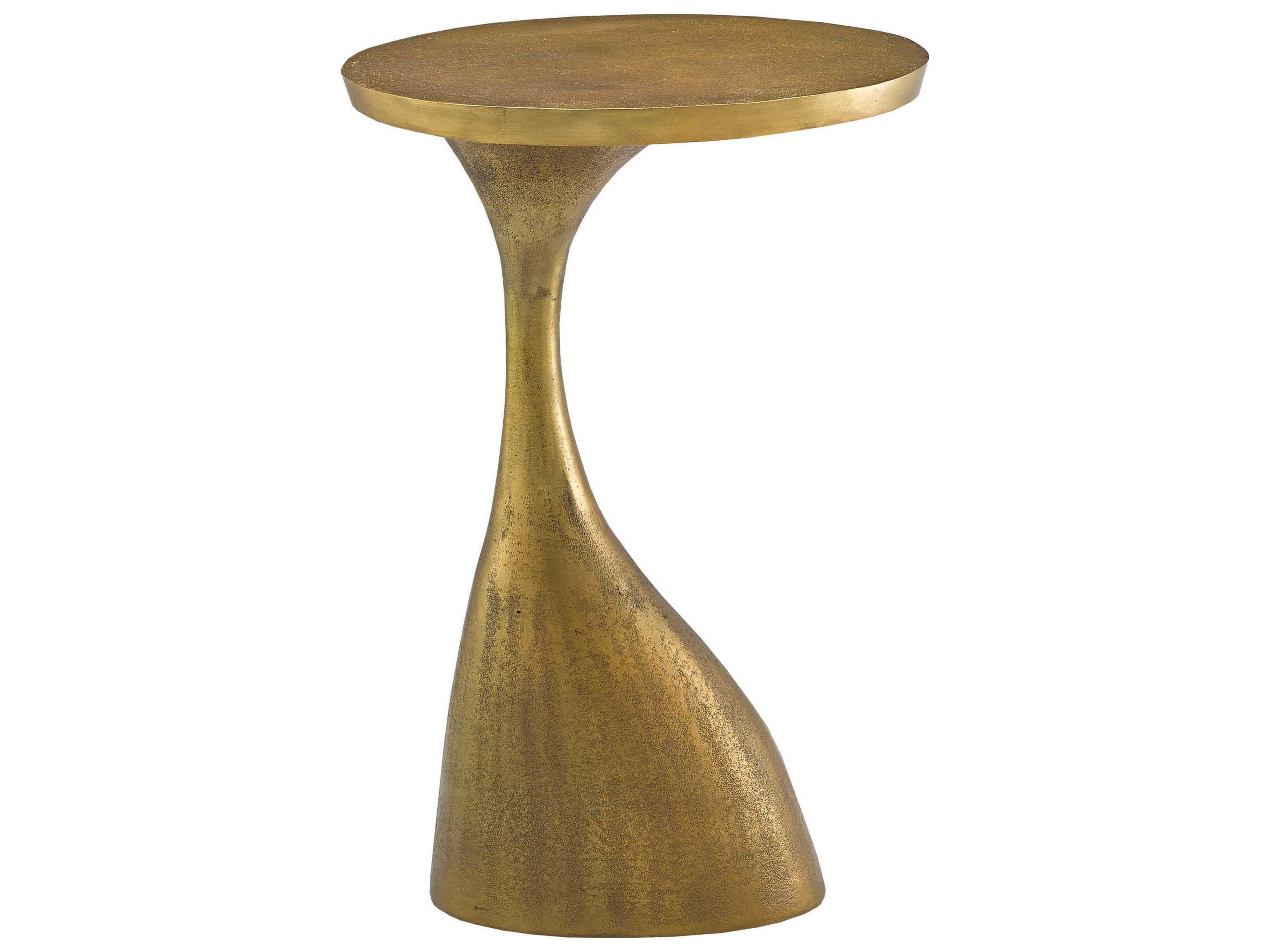 Currey & Company Ishaan Oval Metal Antique Brass End Table