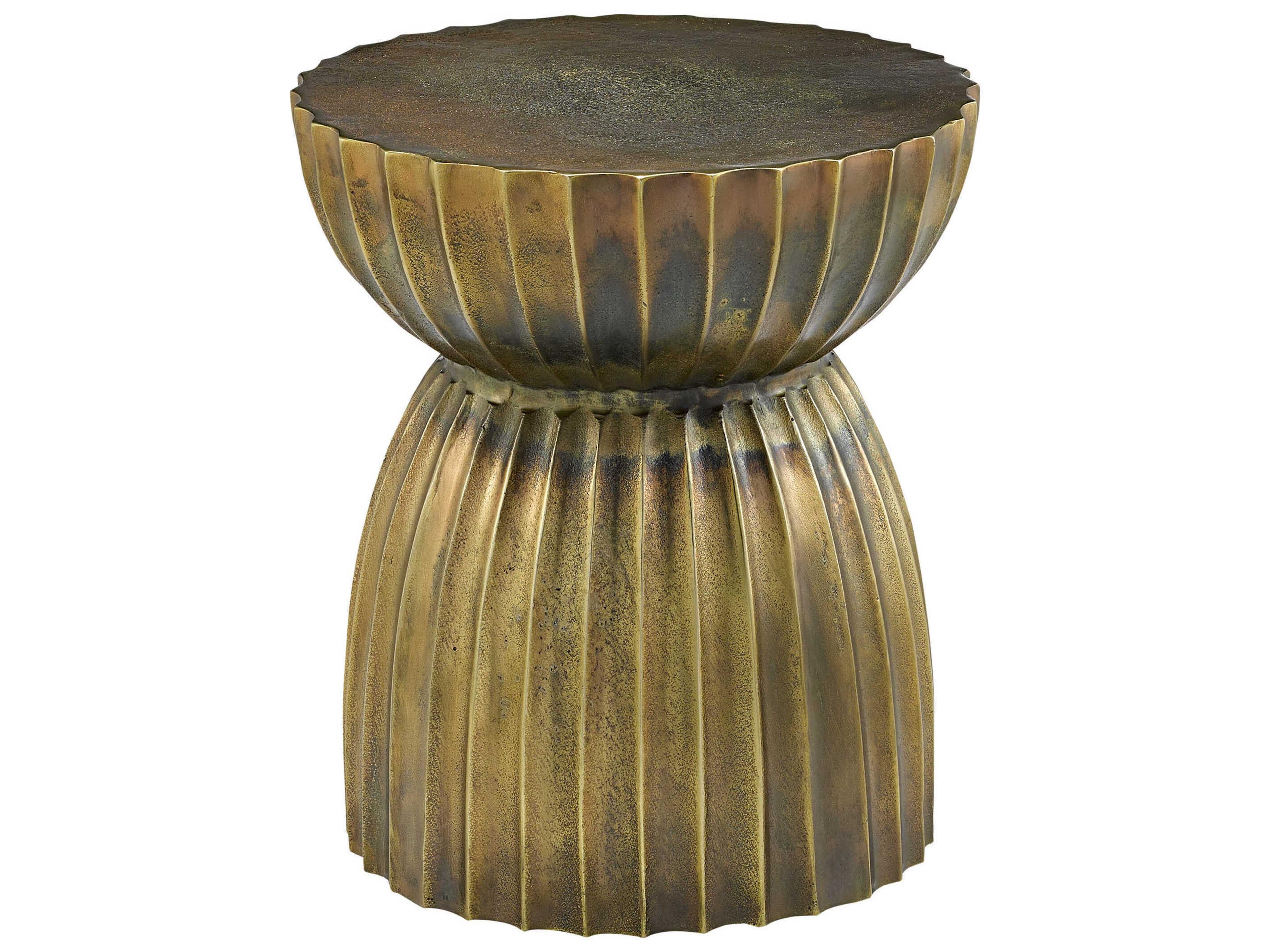 Currey & Company Rasi Round Metal Antique Brass End Table