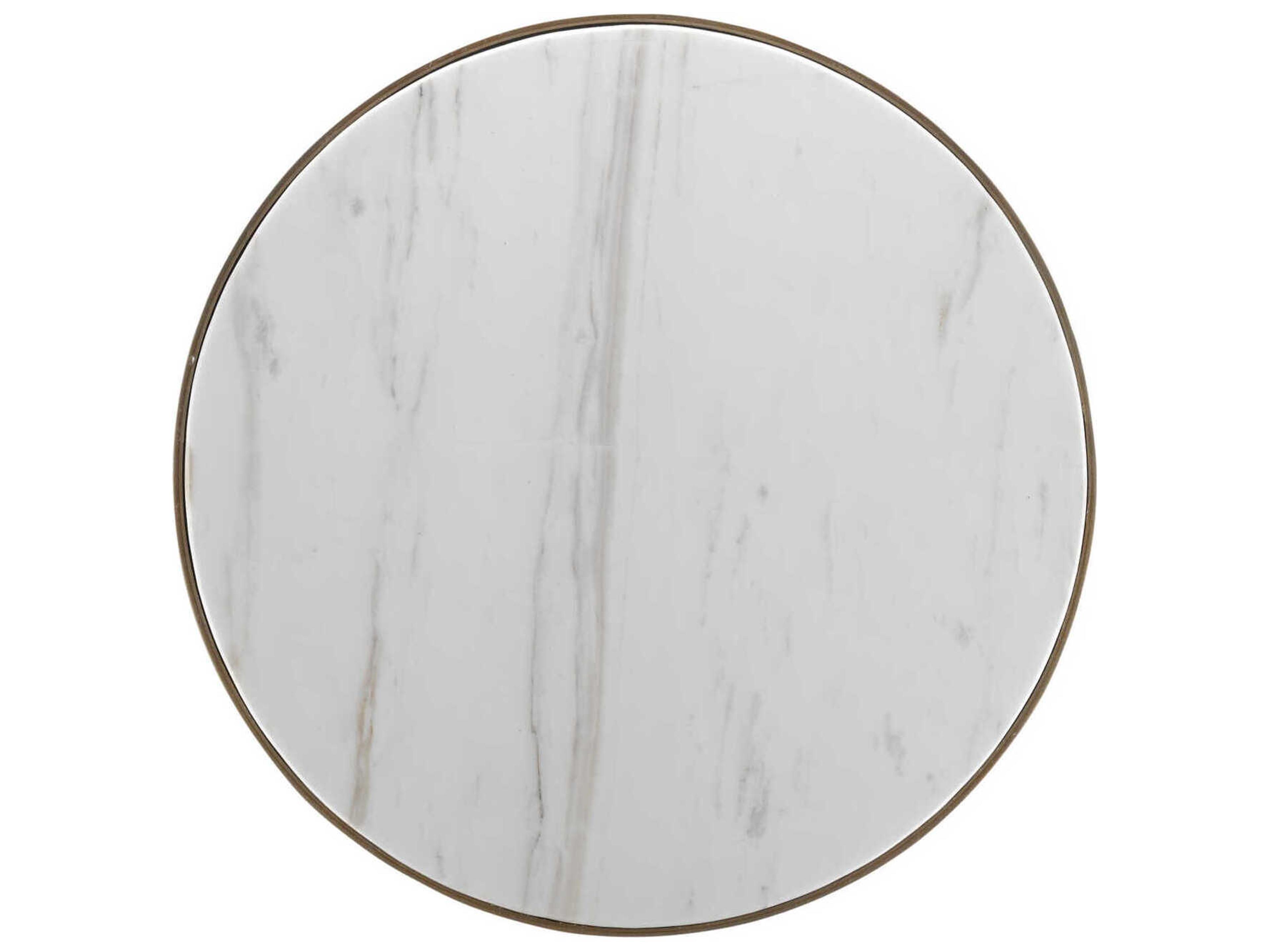 Currey & Company Greta Round Marble White Gesso Antique Brass End Table
