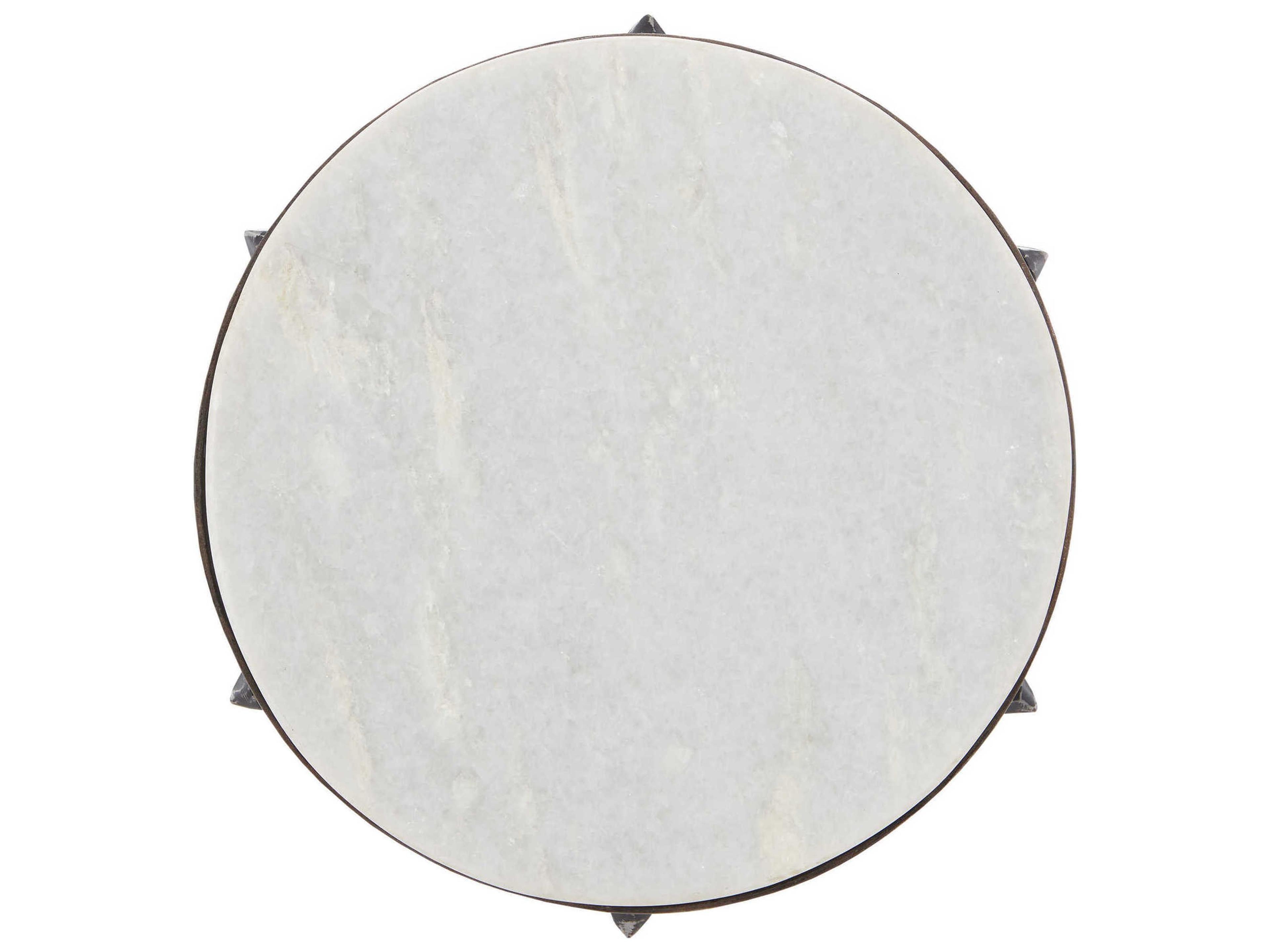 Currey & Company Helios Round Marble Antique Black White End Table