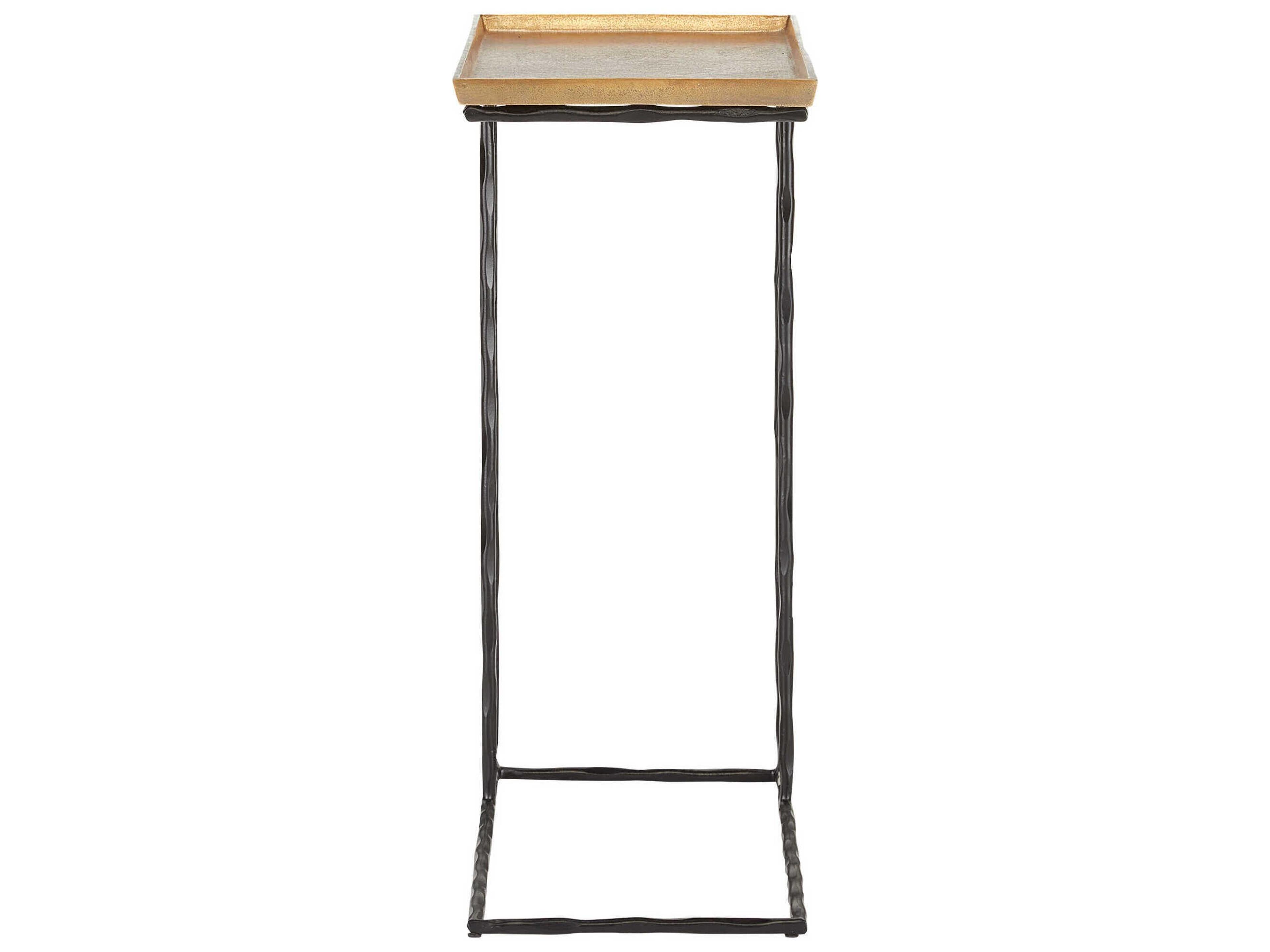Currey & Company Boyles Rectangular Metal Antique Brass Black End Table