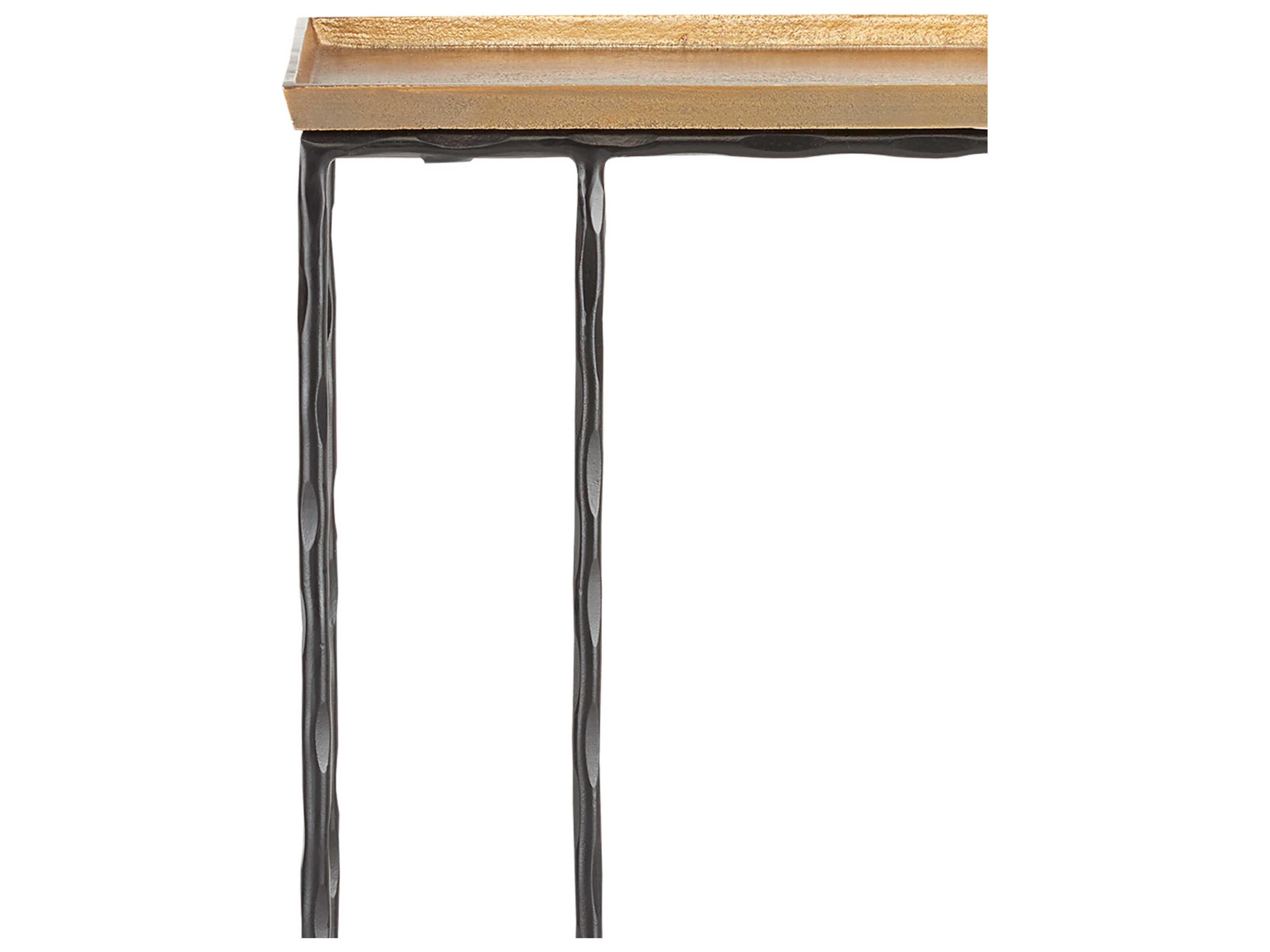 Currey & Company Boyles Rectangular Metal Antique Brass Black End Table
