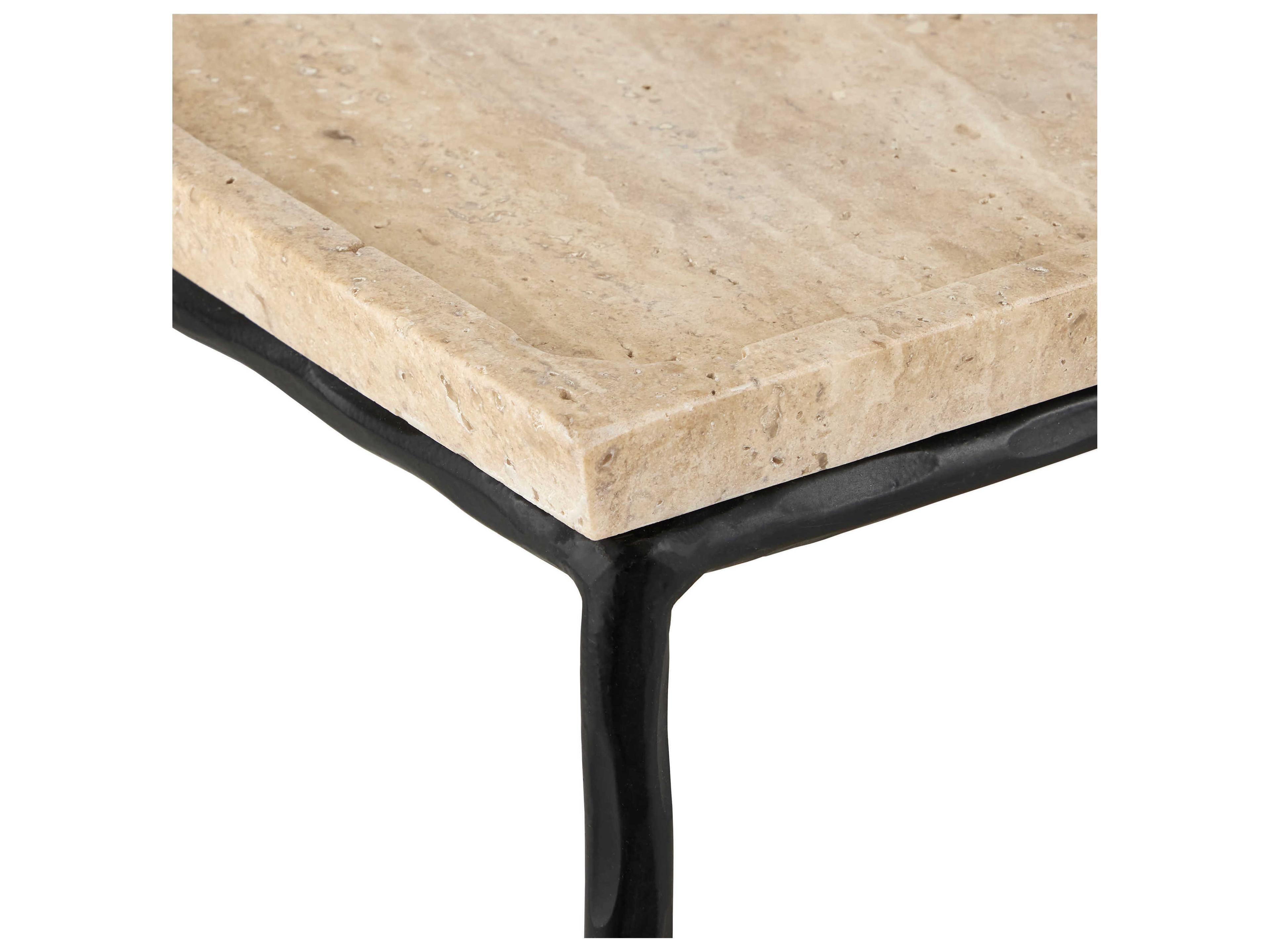 Currey & Company Boyles Rectangular Stone Natural Black End Table