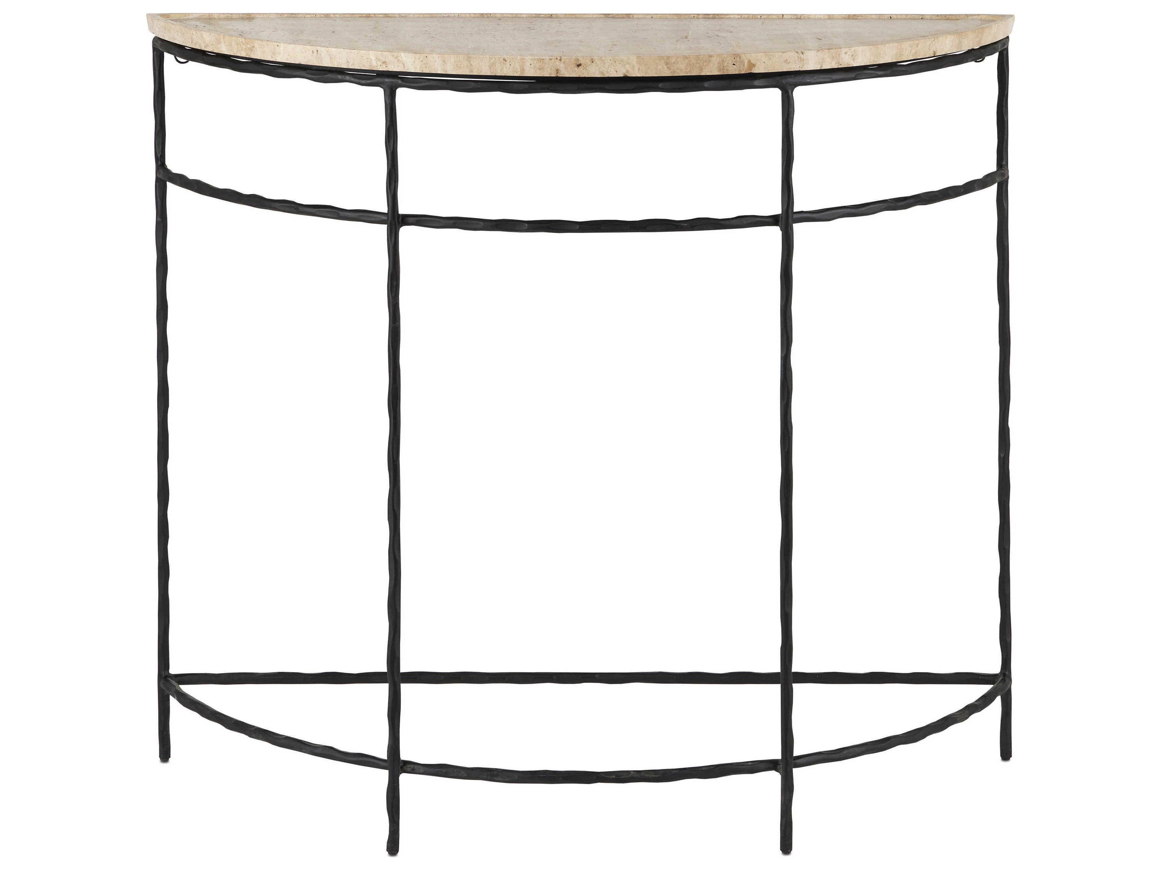 Currey & Company Boyles Demilune Stone Natural Black Console Table