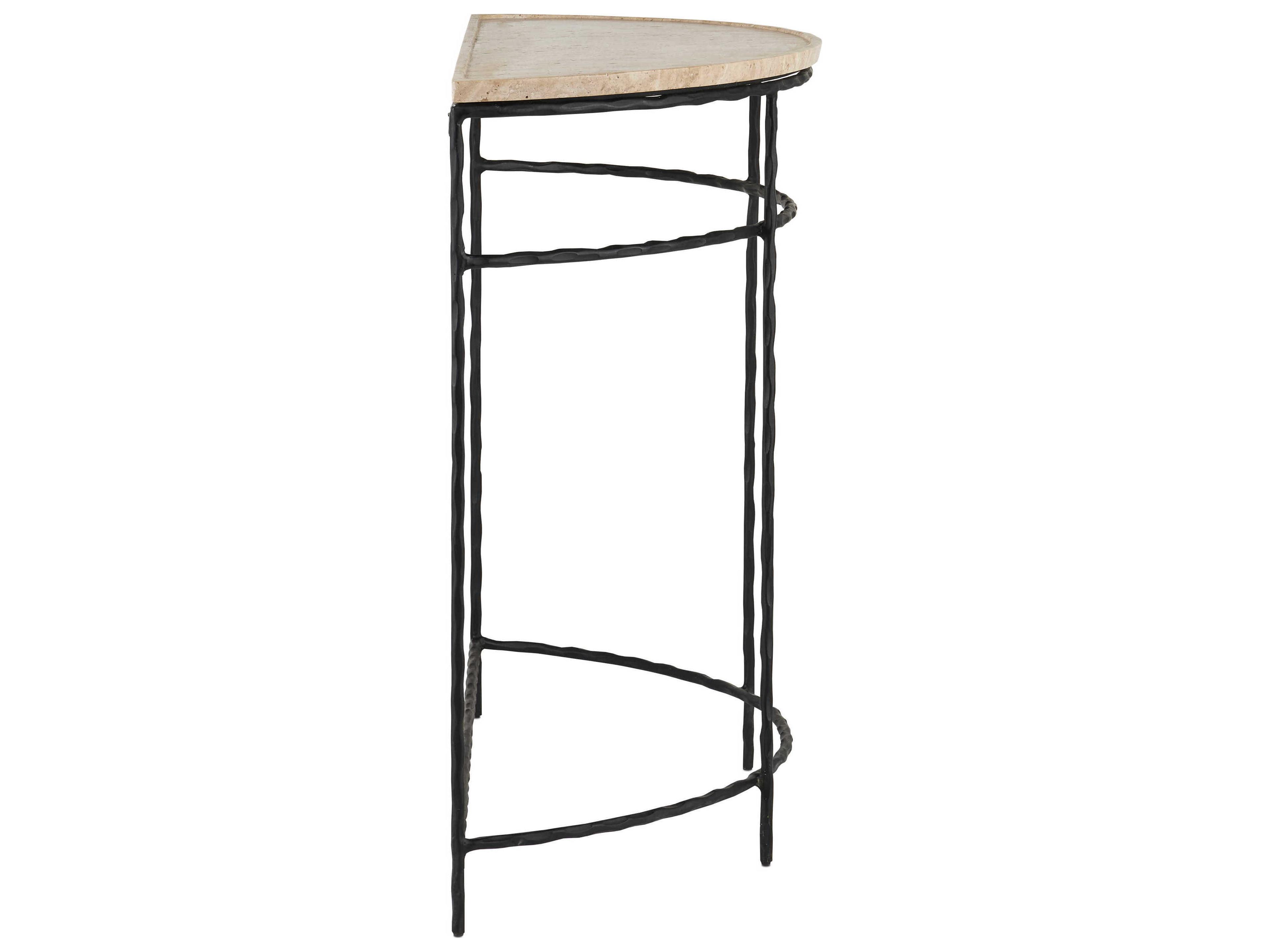 Currey & Company Boyles Demilune Stone Natural Black Console Table
