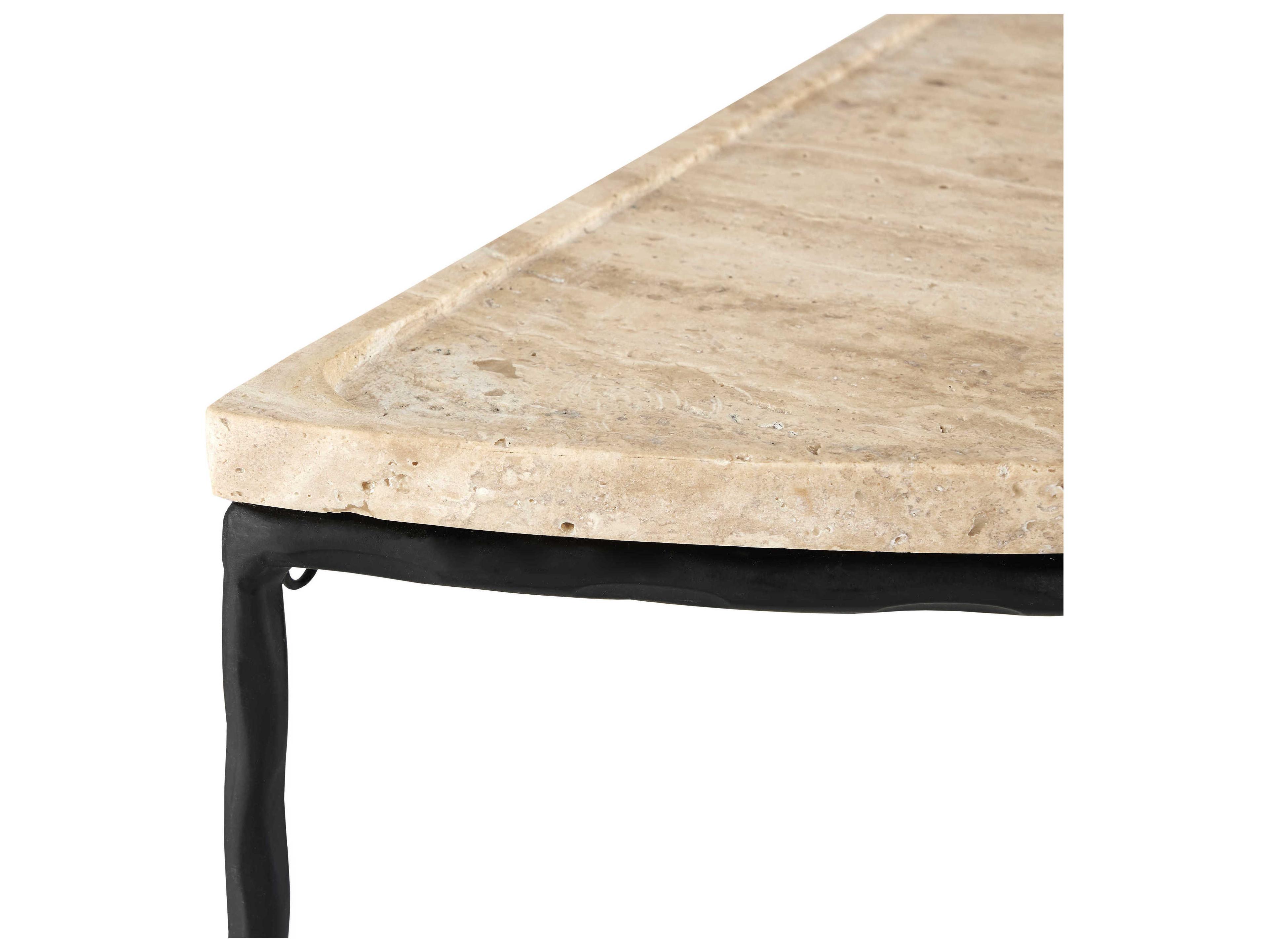 Currey & Company Boyles Demilune Stone Natural Black Console Table