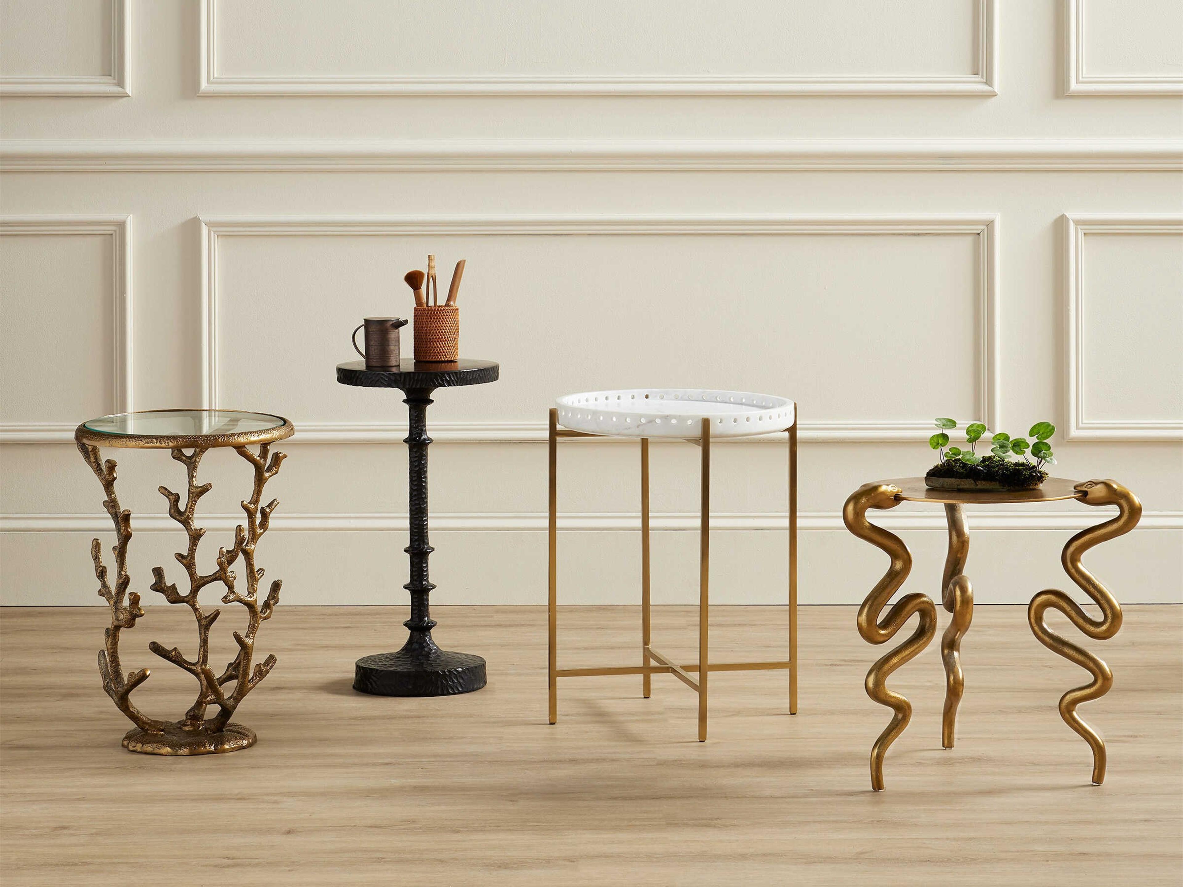 Currey & Company Serpent Round Metal Antique Brass End Table