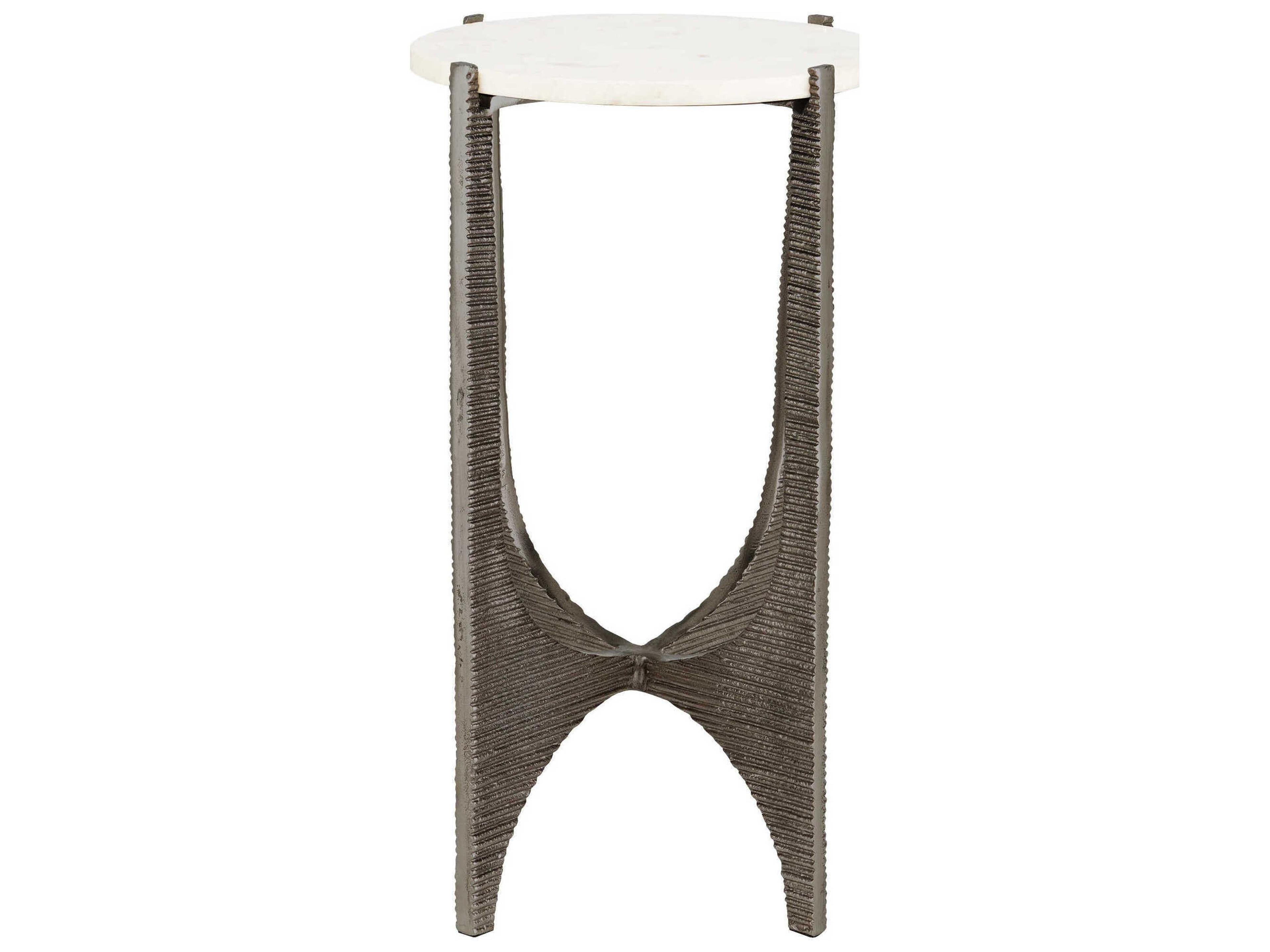 Currey & Company Micha Round Marble Antique Nickel white End Table