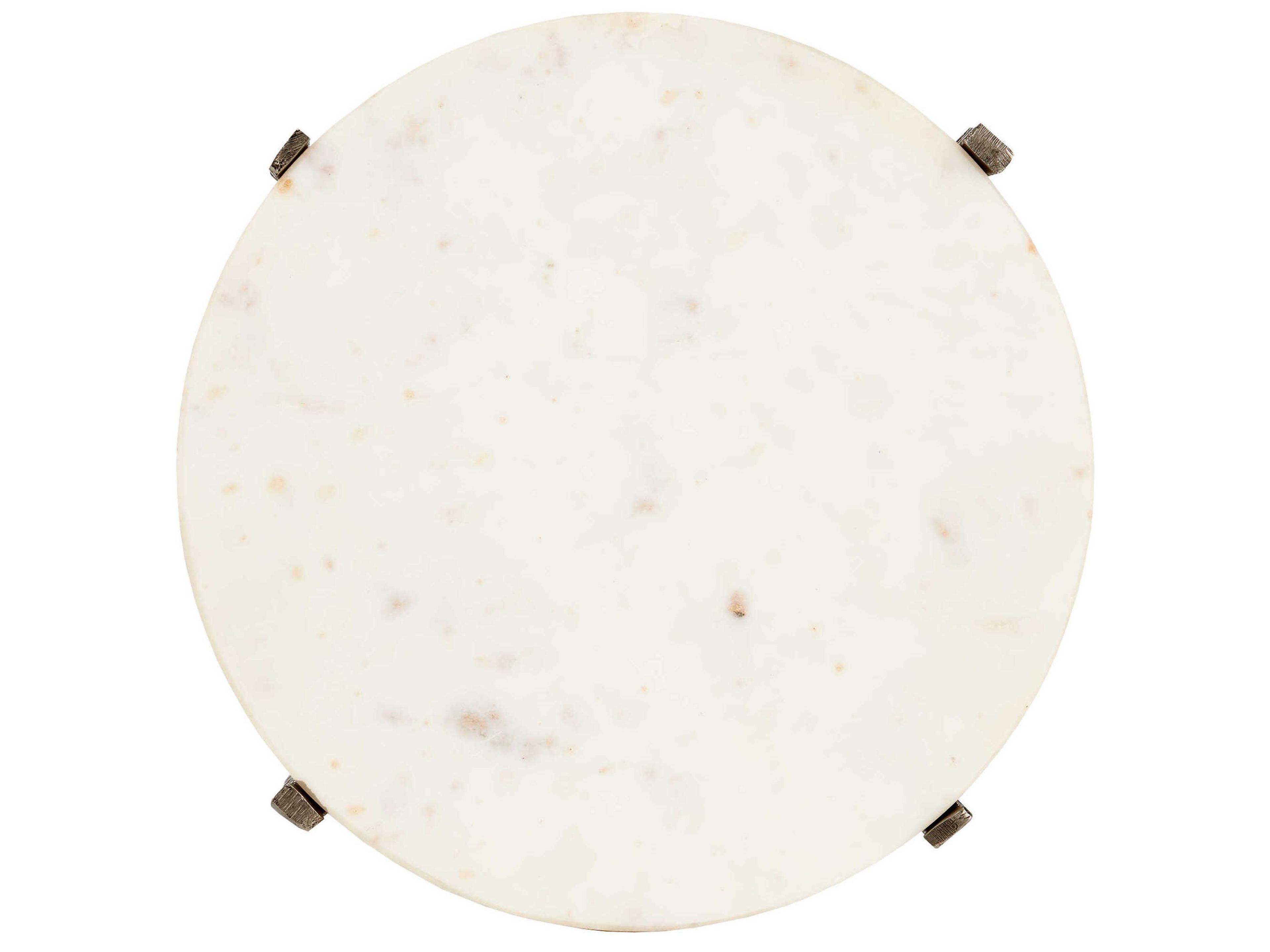 Currey & Company Micha Round Marble Antique Nickel white End Table