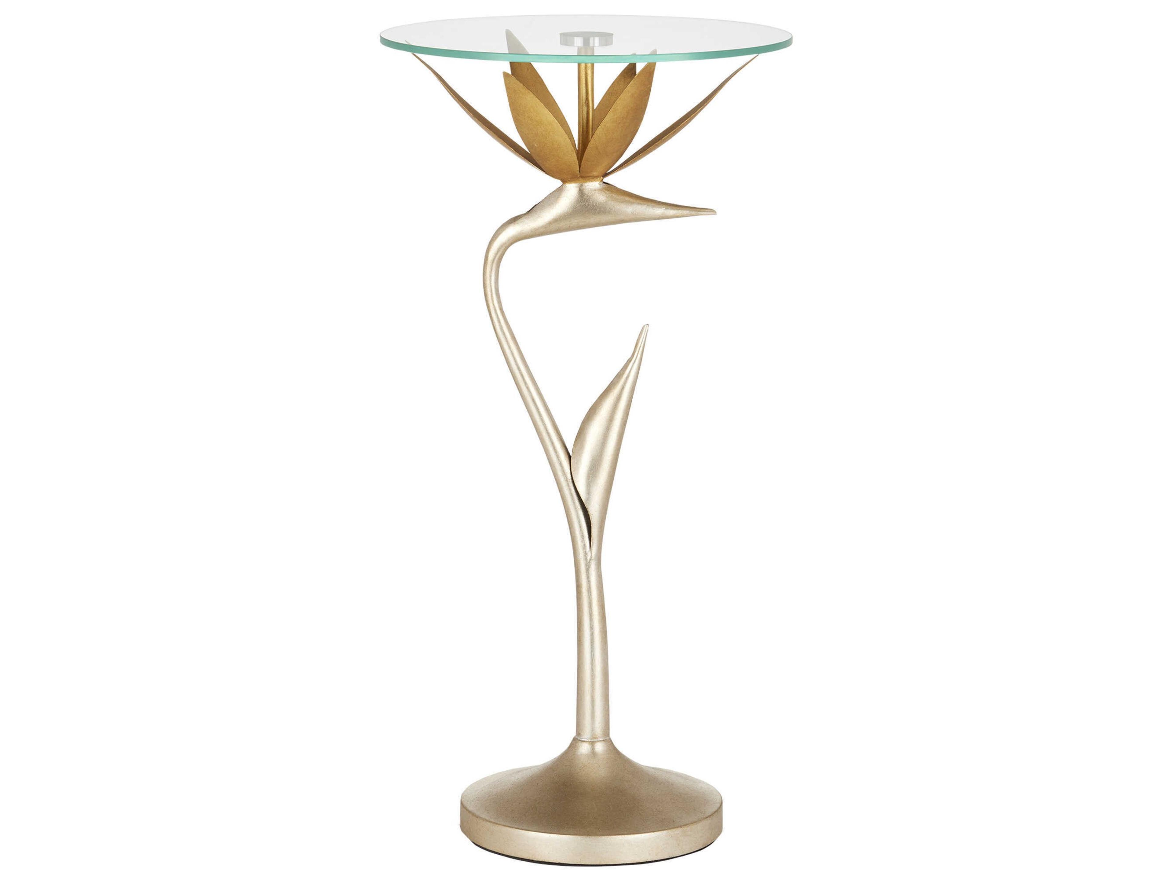 Paradiso Round Glass Contemporary Silver Leaf Gold Clear End Table