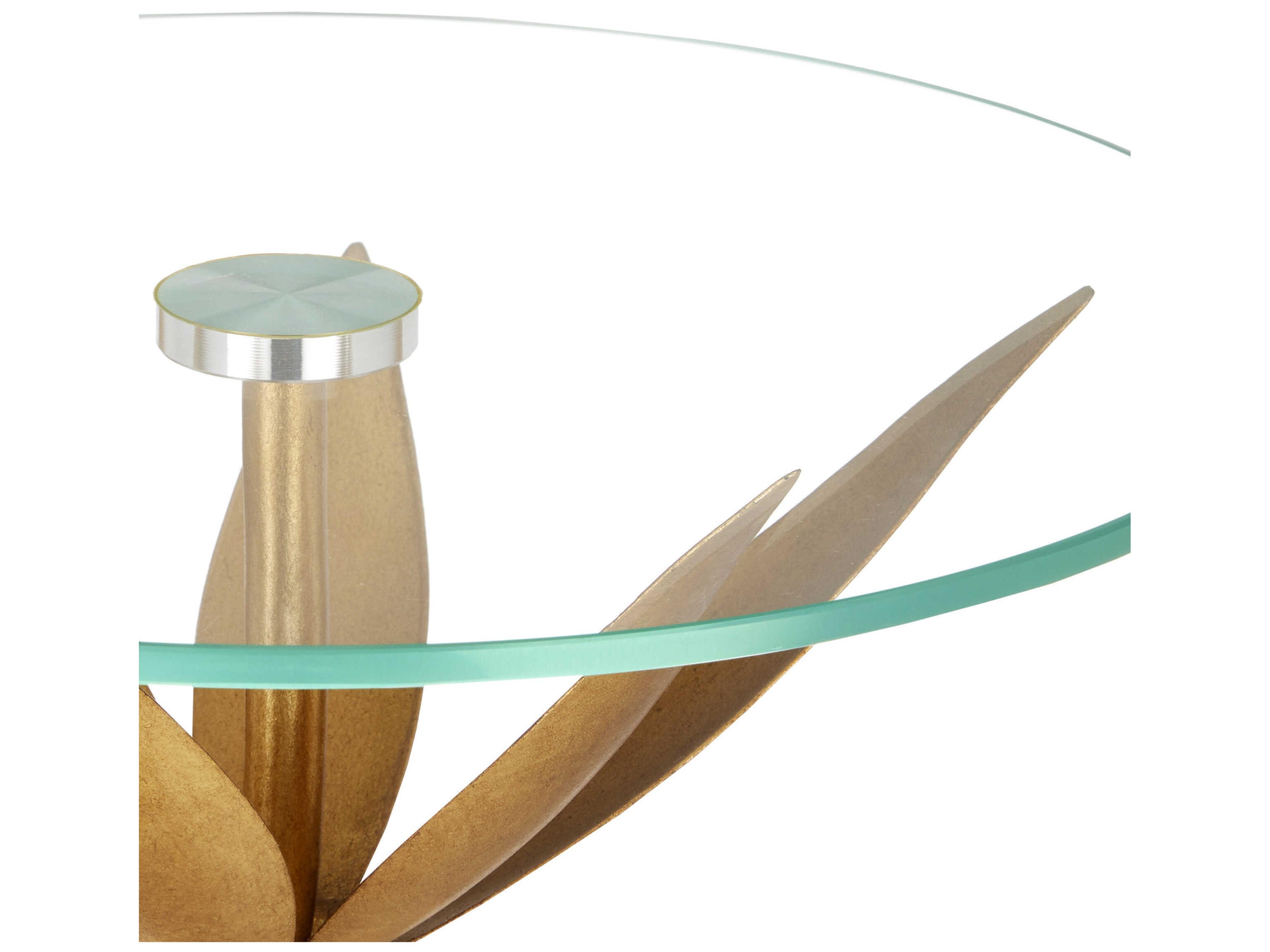 Currey & Company Paradiso Round Glass Contemporary Silver Leaf Gold Clear End Table