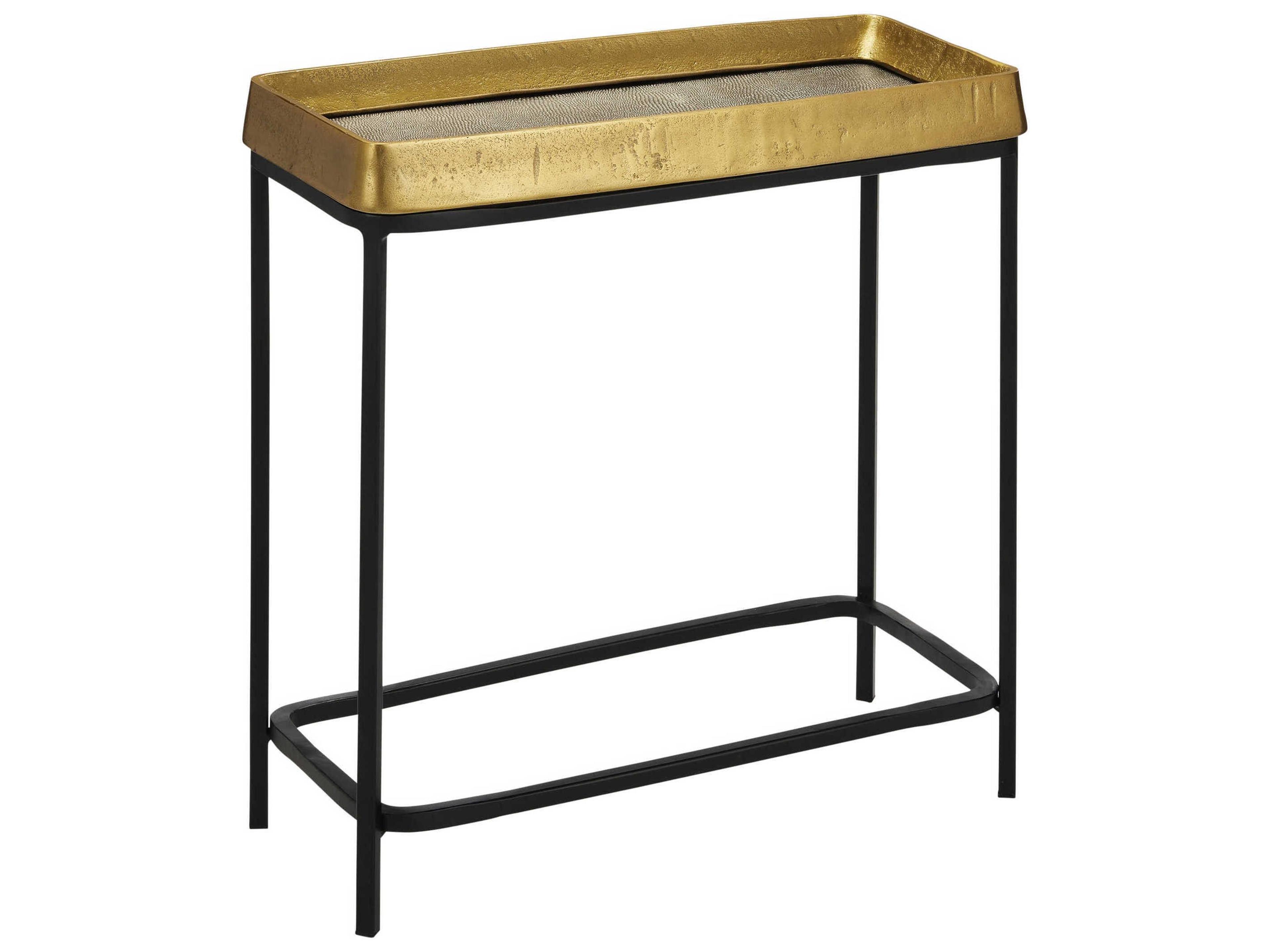 Currey & Company Tanay Rectangular Metal Antique Brass Graphite Black End Table