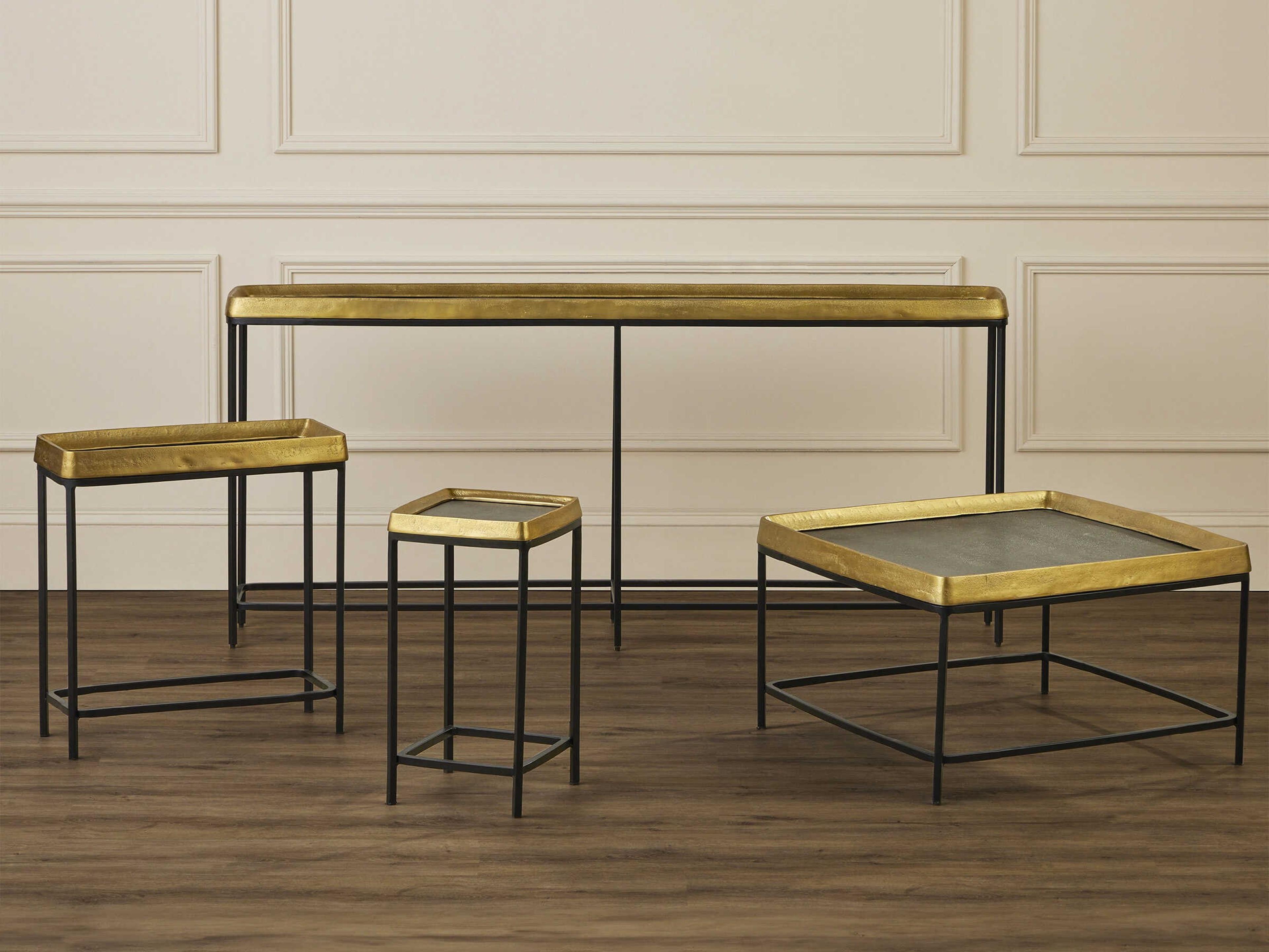 Currey & Company Tanay Rectangular Metal Antique Brass Graphite Black End Table