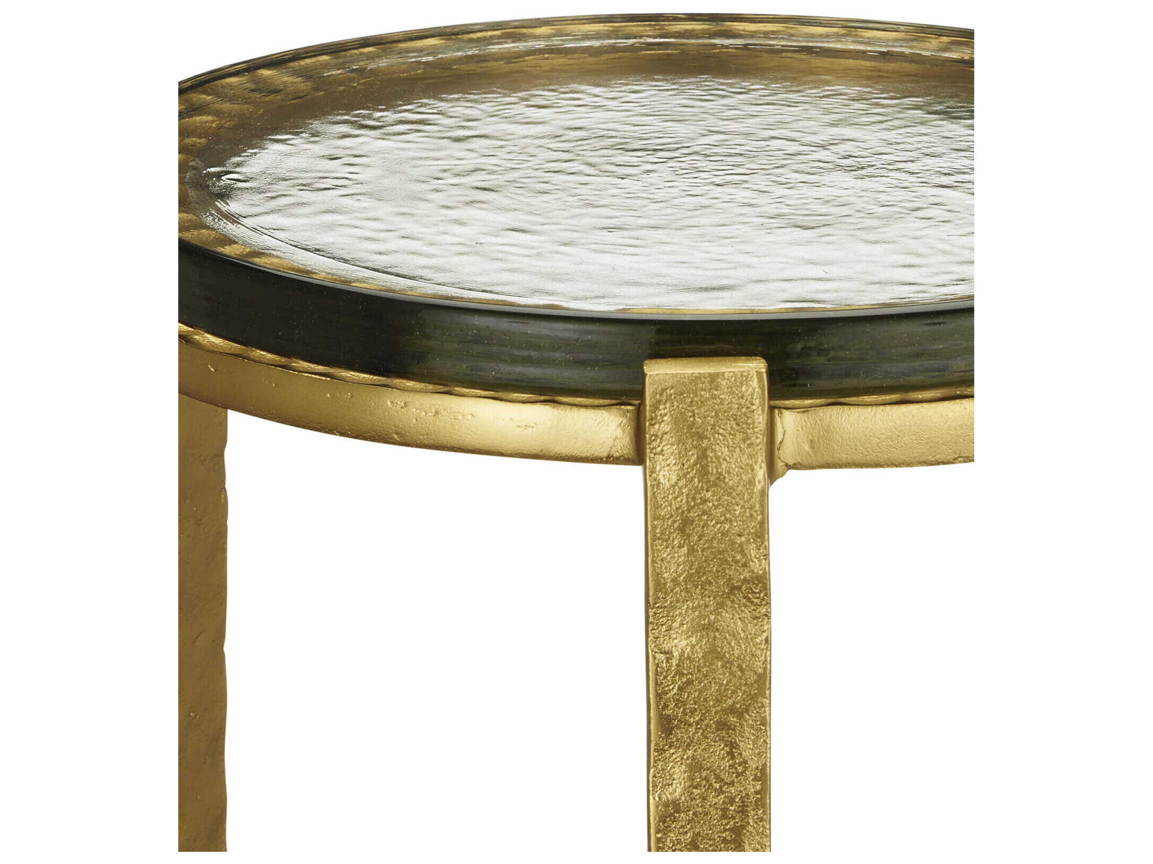 Currey & Company Acea Round Glass Gold Clear End Table