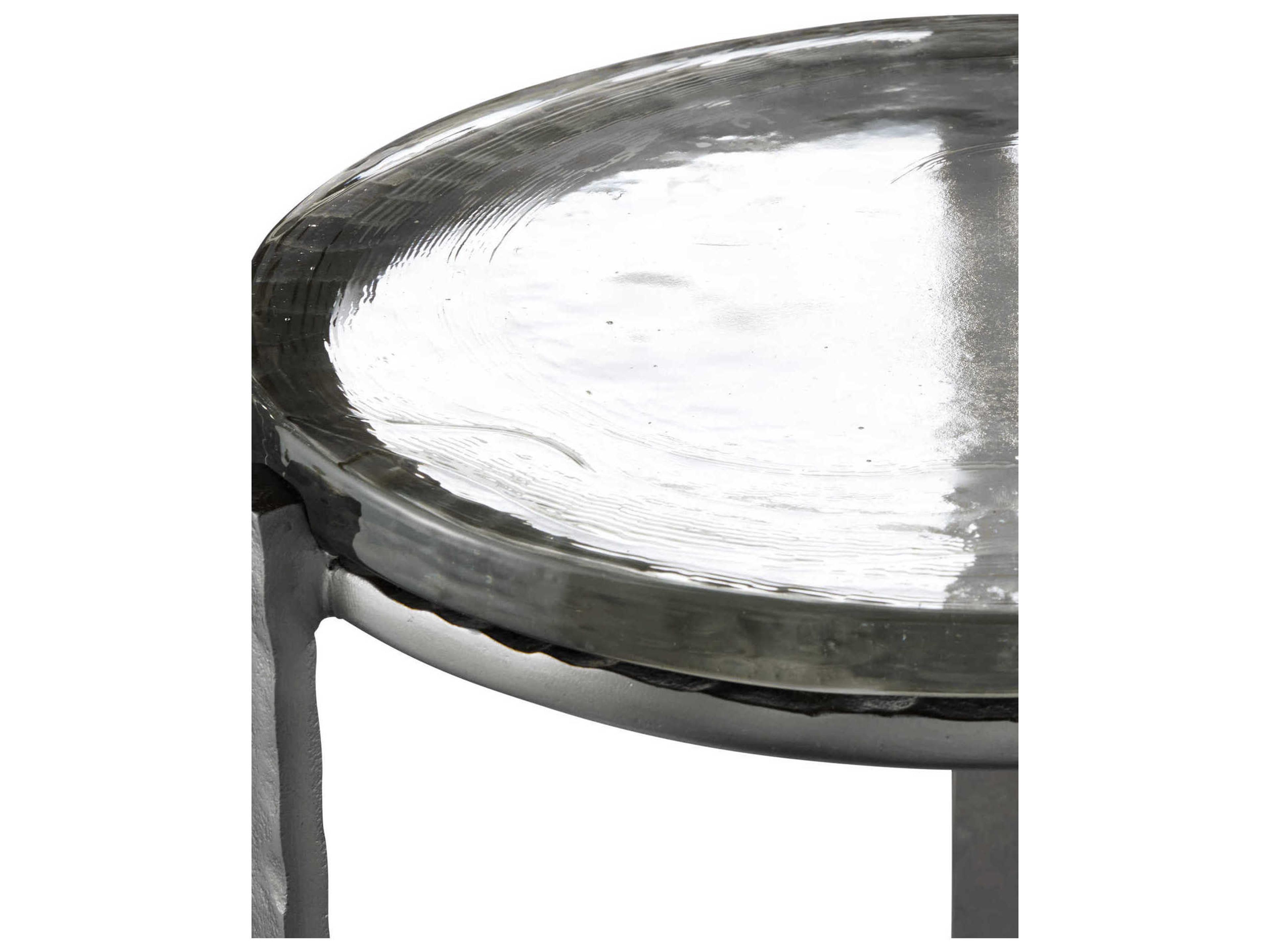 Currey & Company Acea Round Glass Graphite Clear End Table