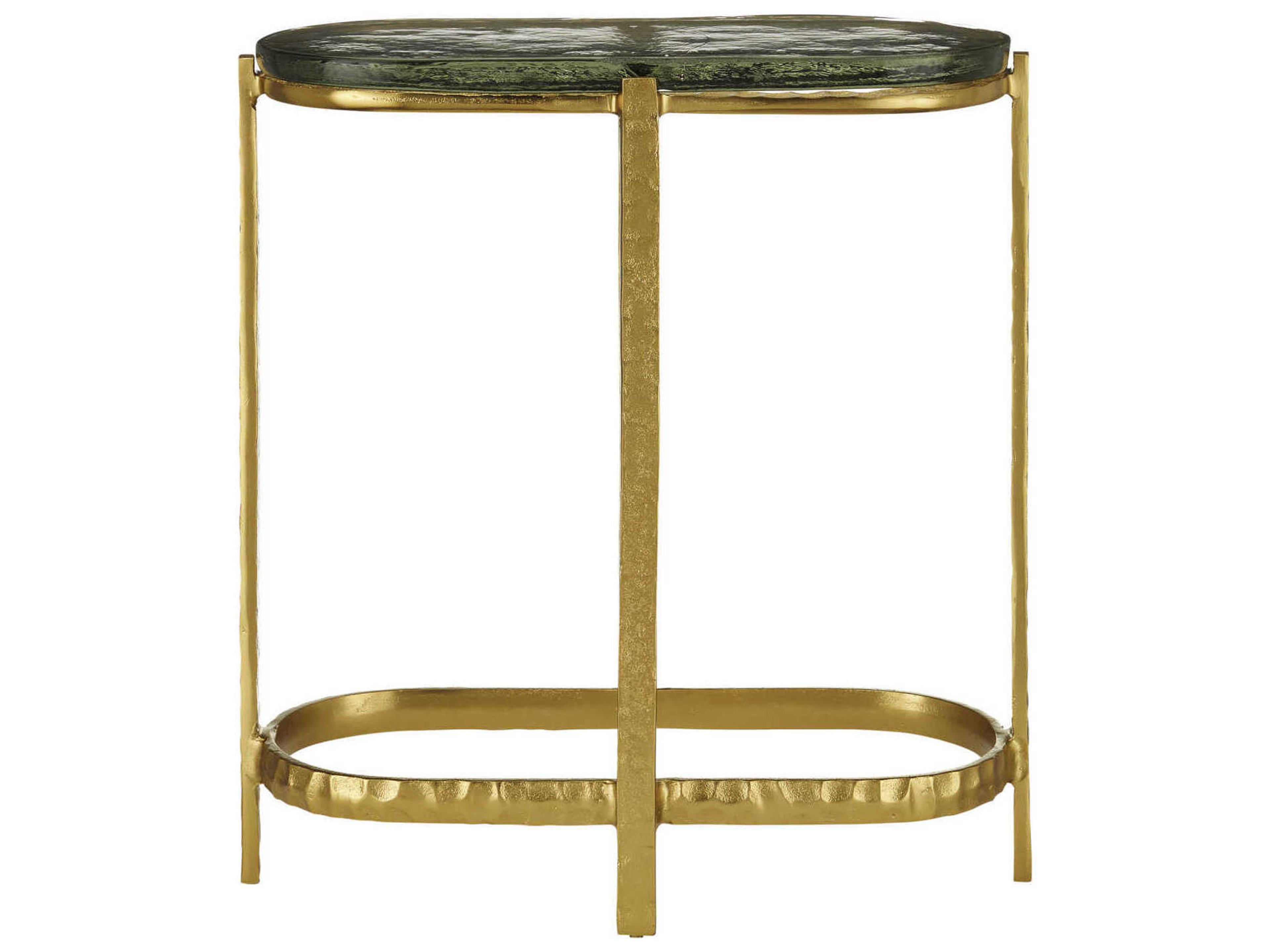 Currey & Company Acea Oval Glass Gold Clear End Table