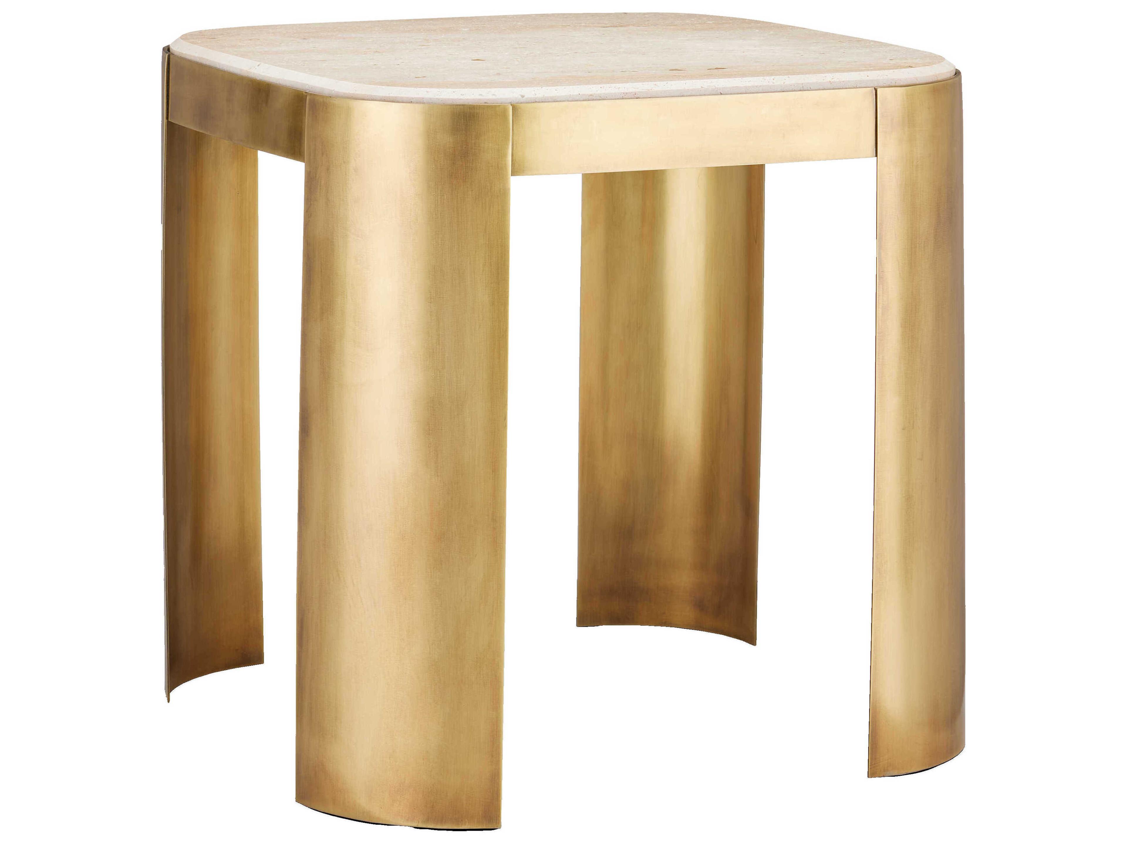 Currey & Company Sev Square Stone Natural Gold End Table