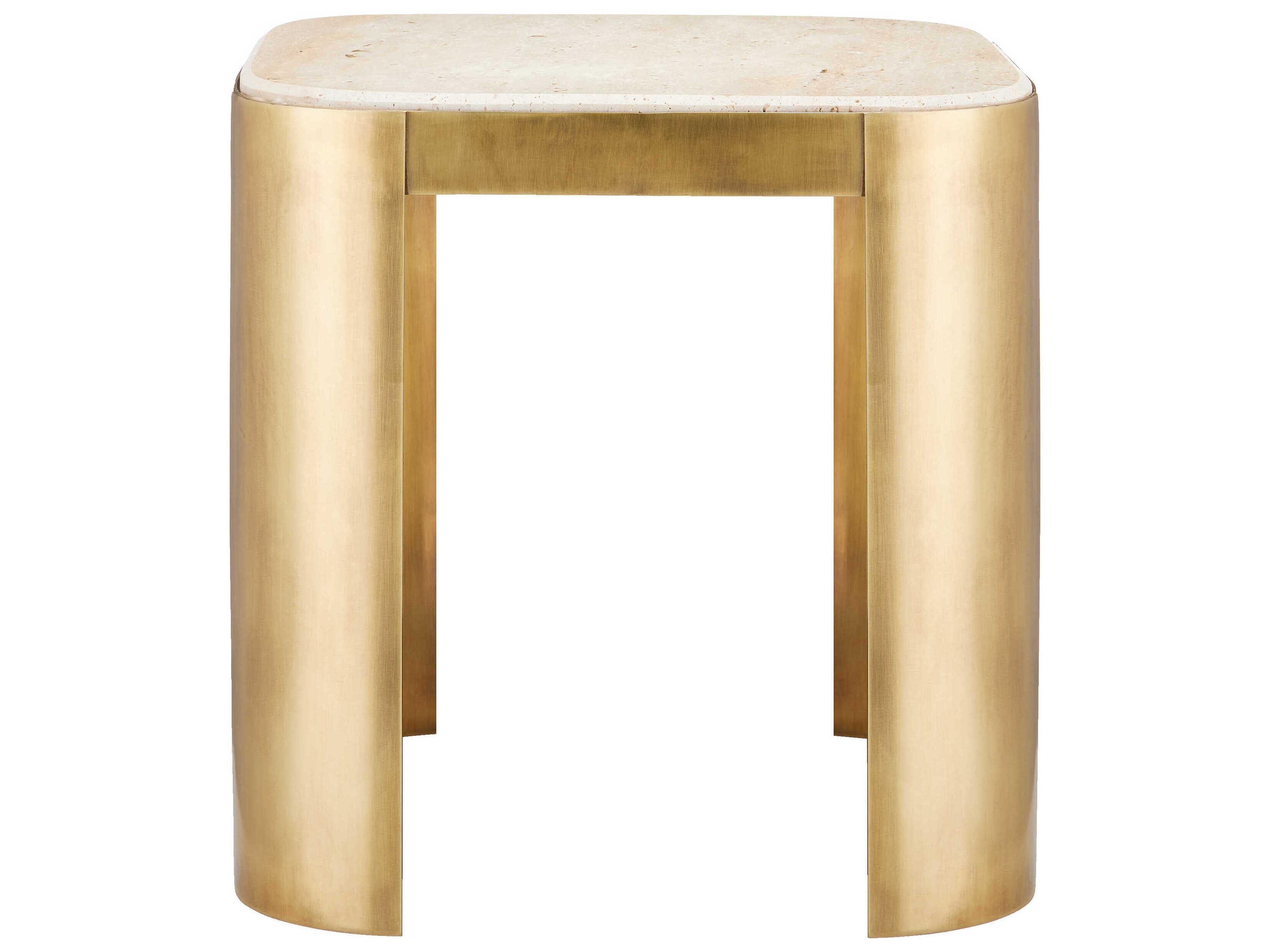 Currey & Company Sev Square Stone Natural Gold End Table