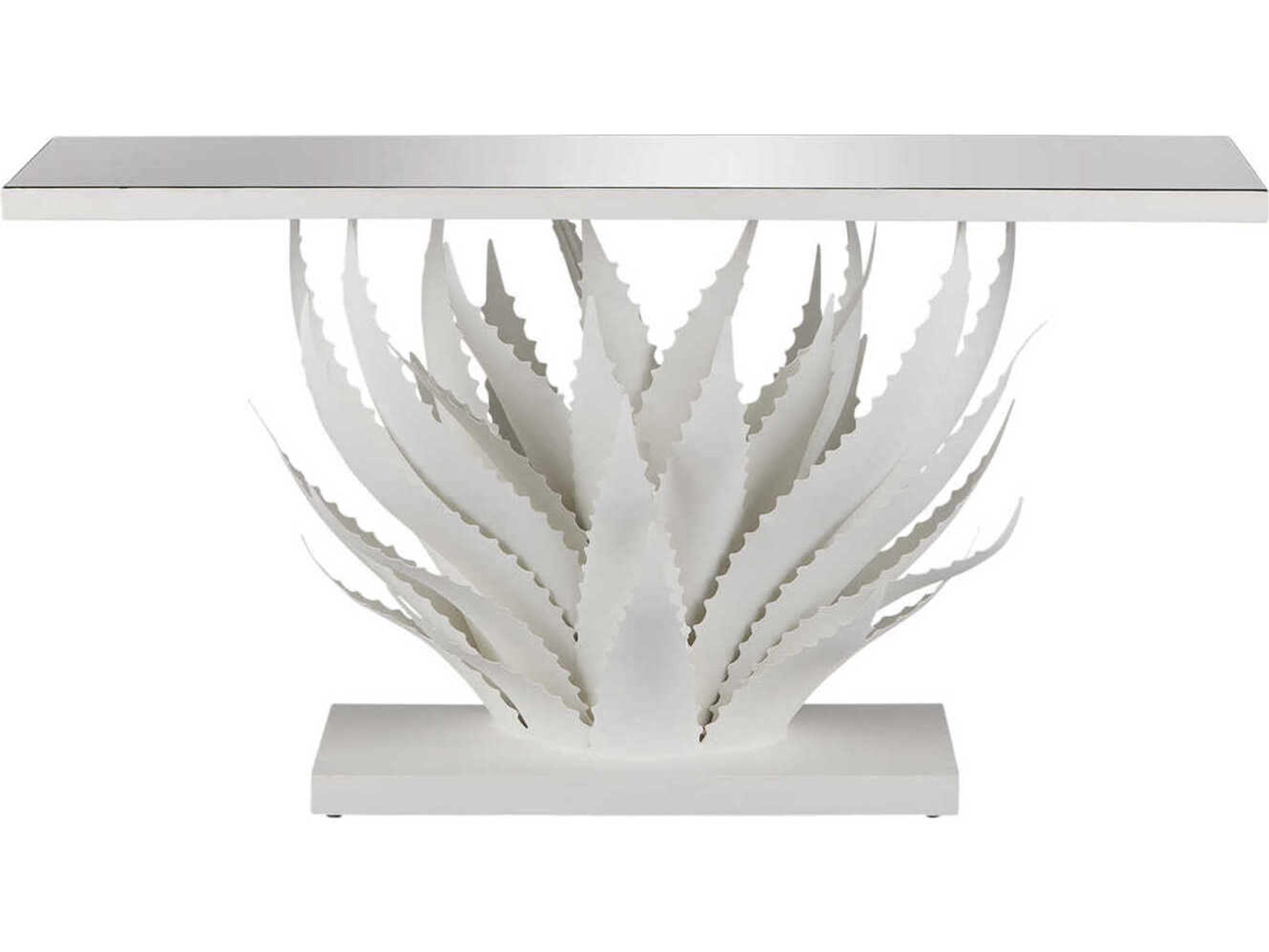 Currey & Company Agave Rectangular Glass Gesso White Mirror Console Table
