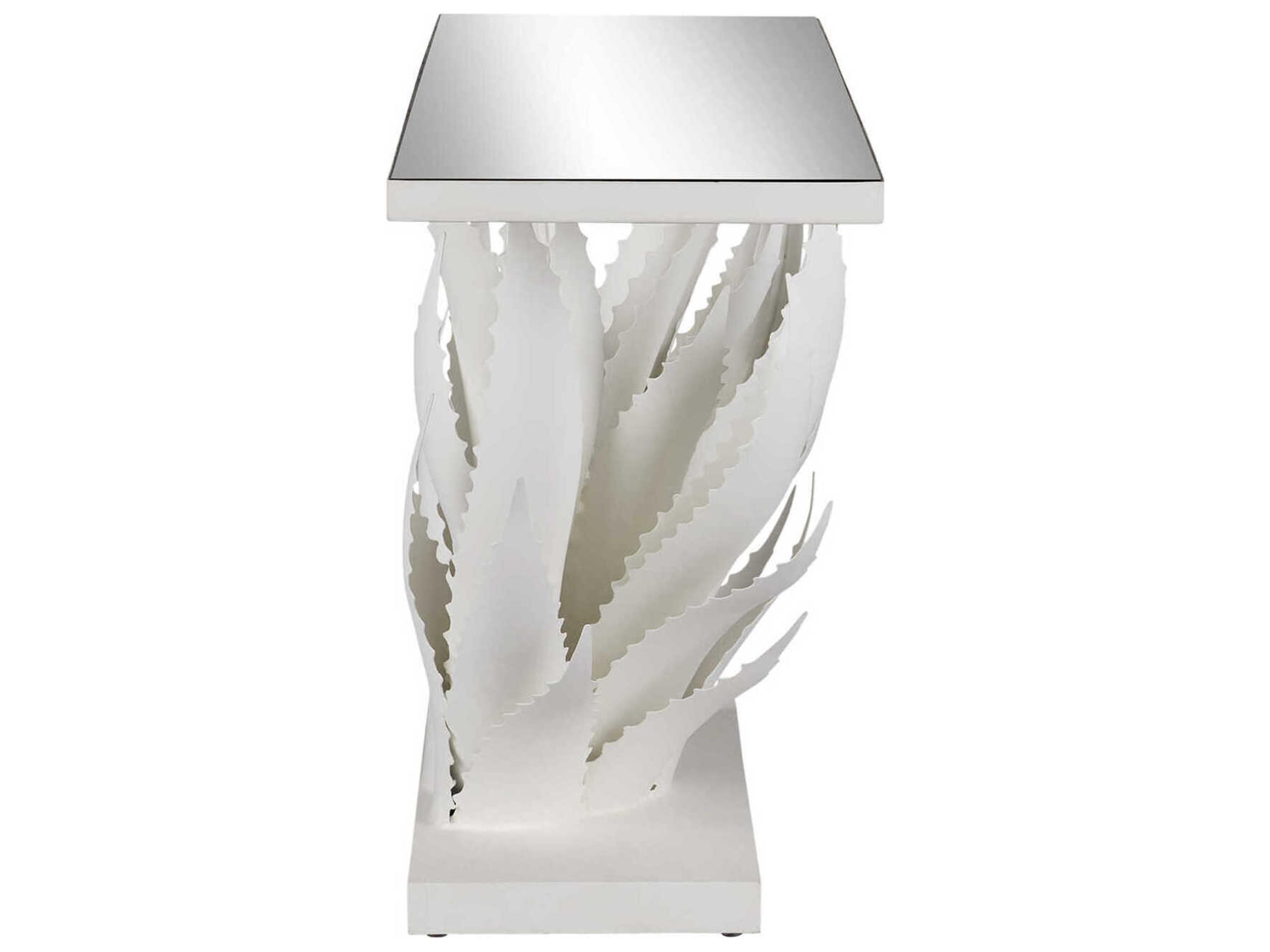 Currey & Company Agave Rectangular Glass Gesso White Mirror Console Table