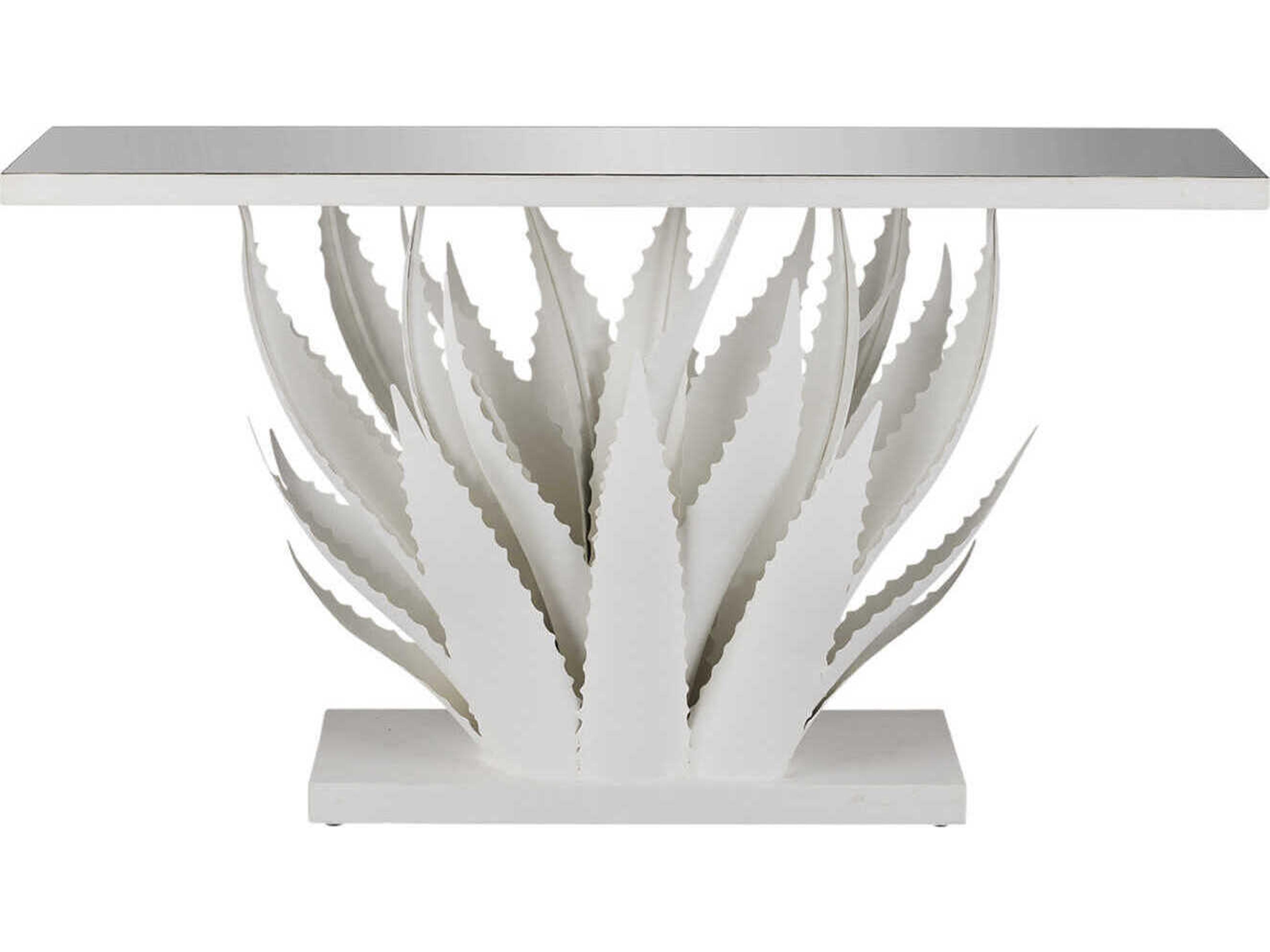 Currey & Company Agave Rectangular Glass Gesso White Mirror Console Table