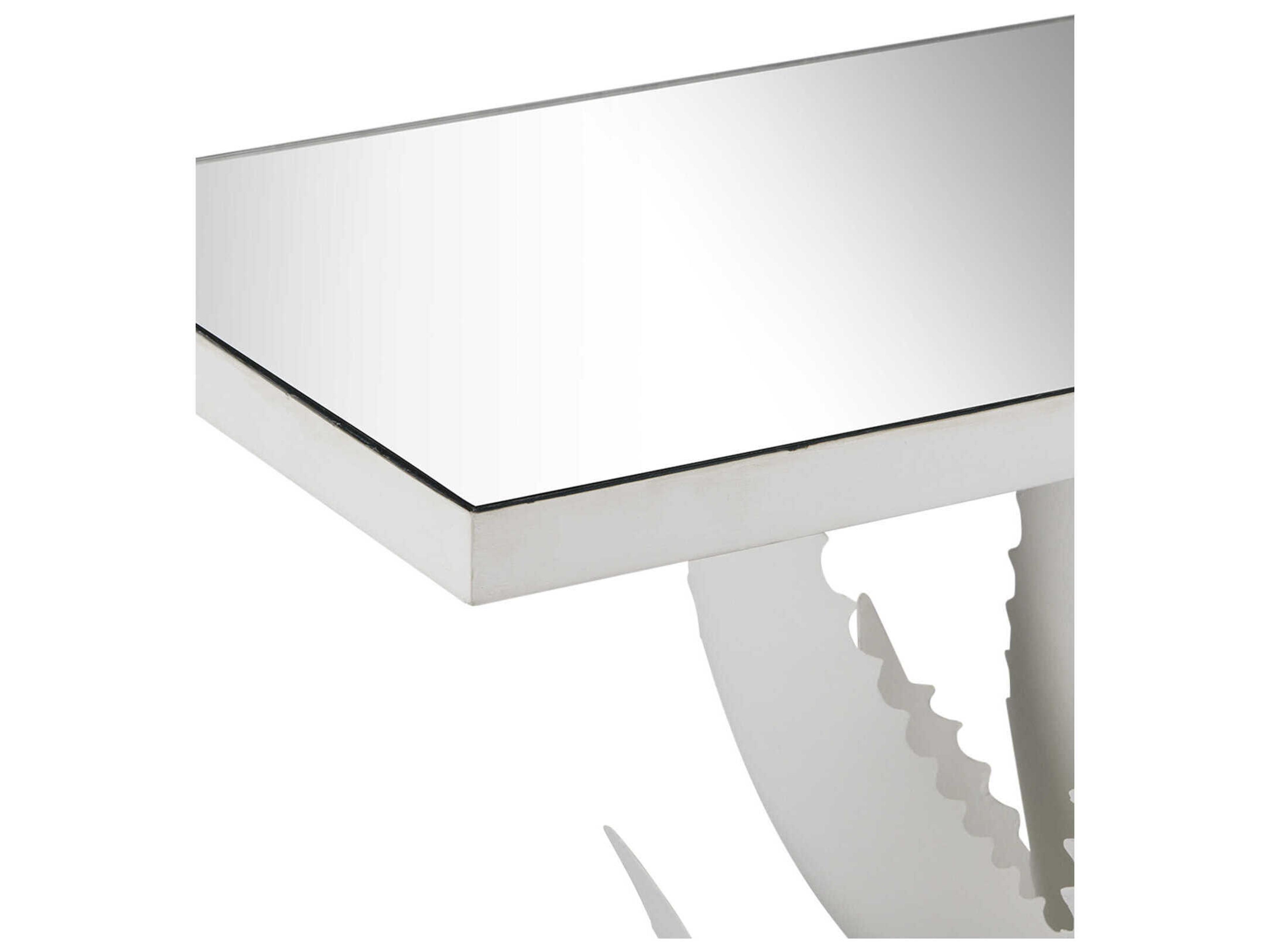 Currey & Company Agave Rectangular Glass Gesso White Mirror Console Table