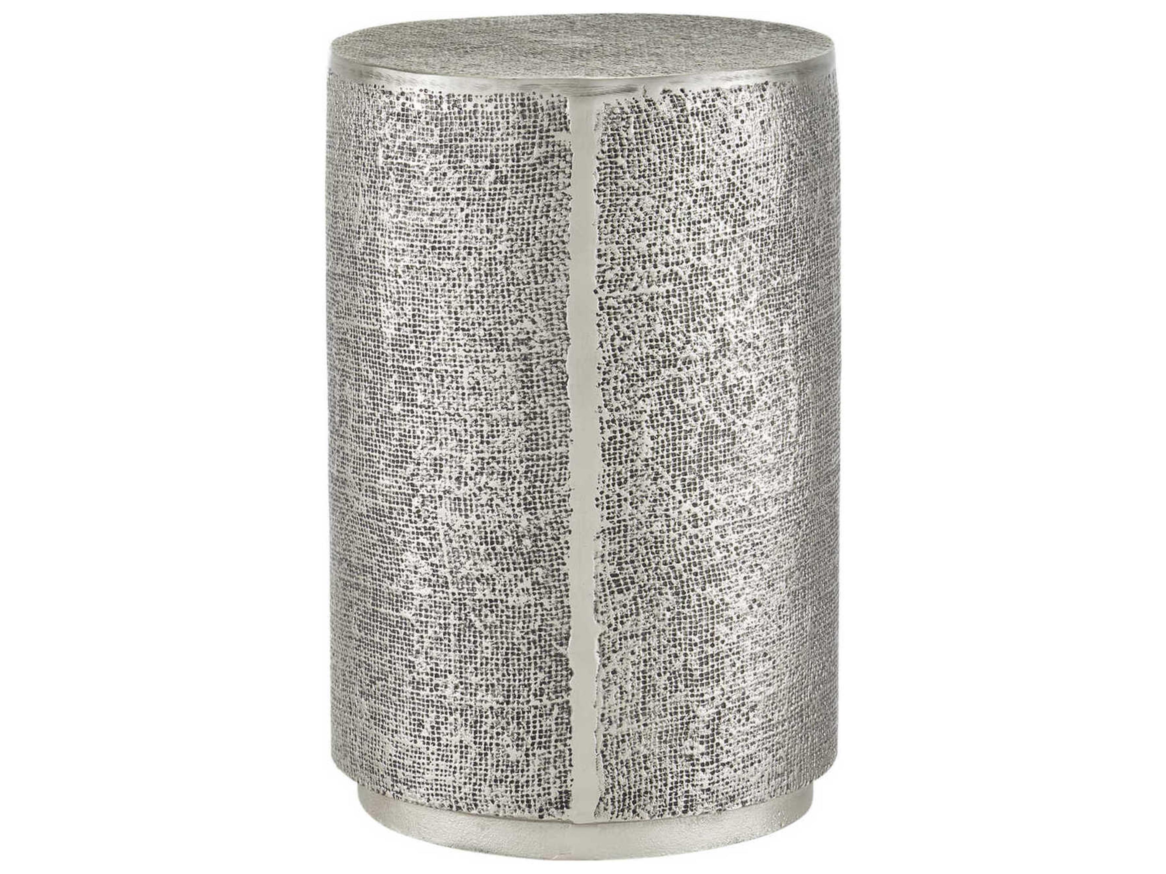 Currey & Company Kabeen Round Metal Antique Silver End Table