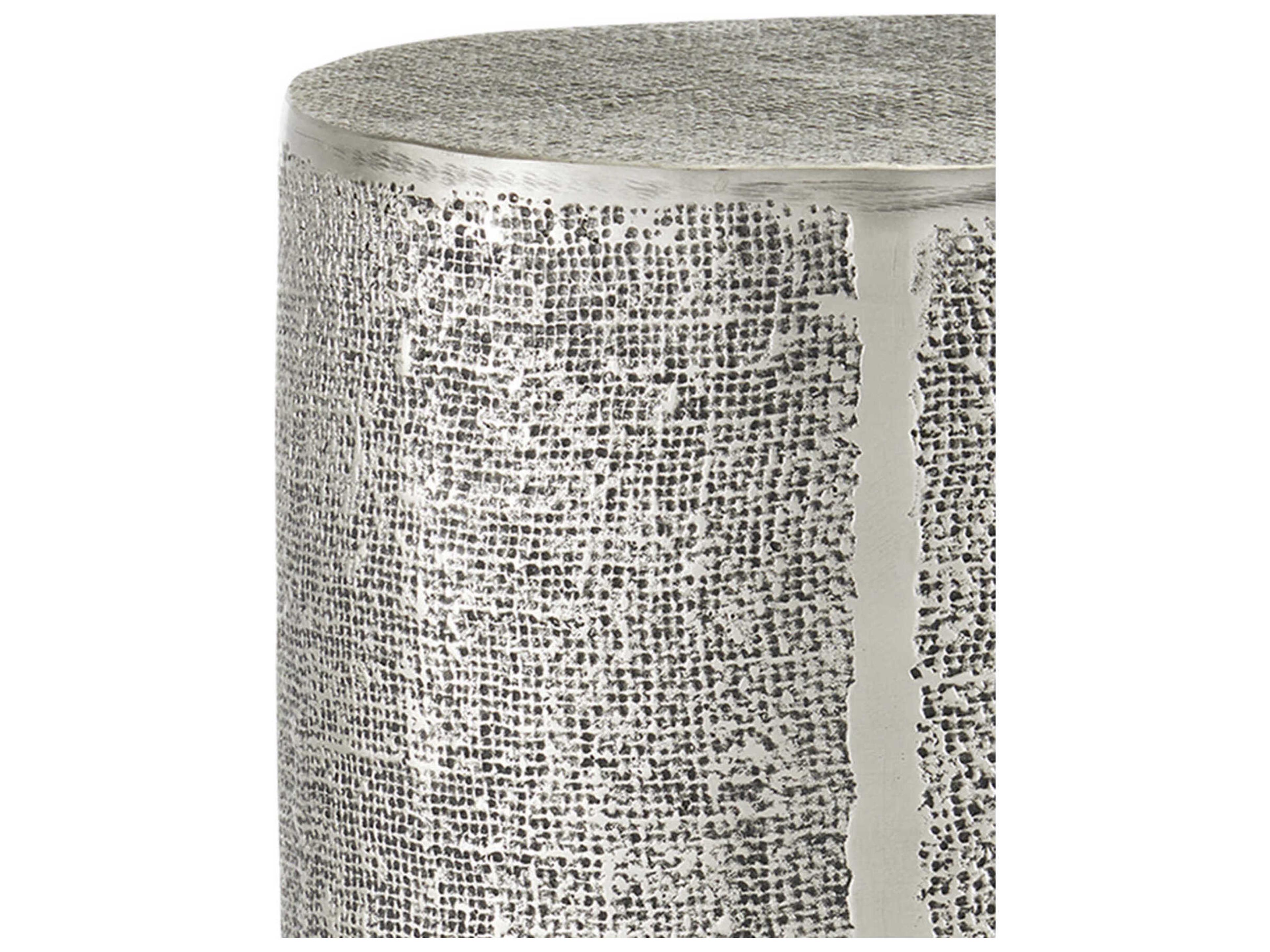 Currey & Company Kabeen Round Metal Antique Silver End Table