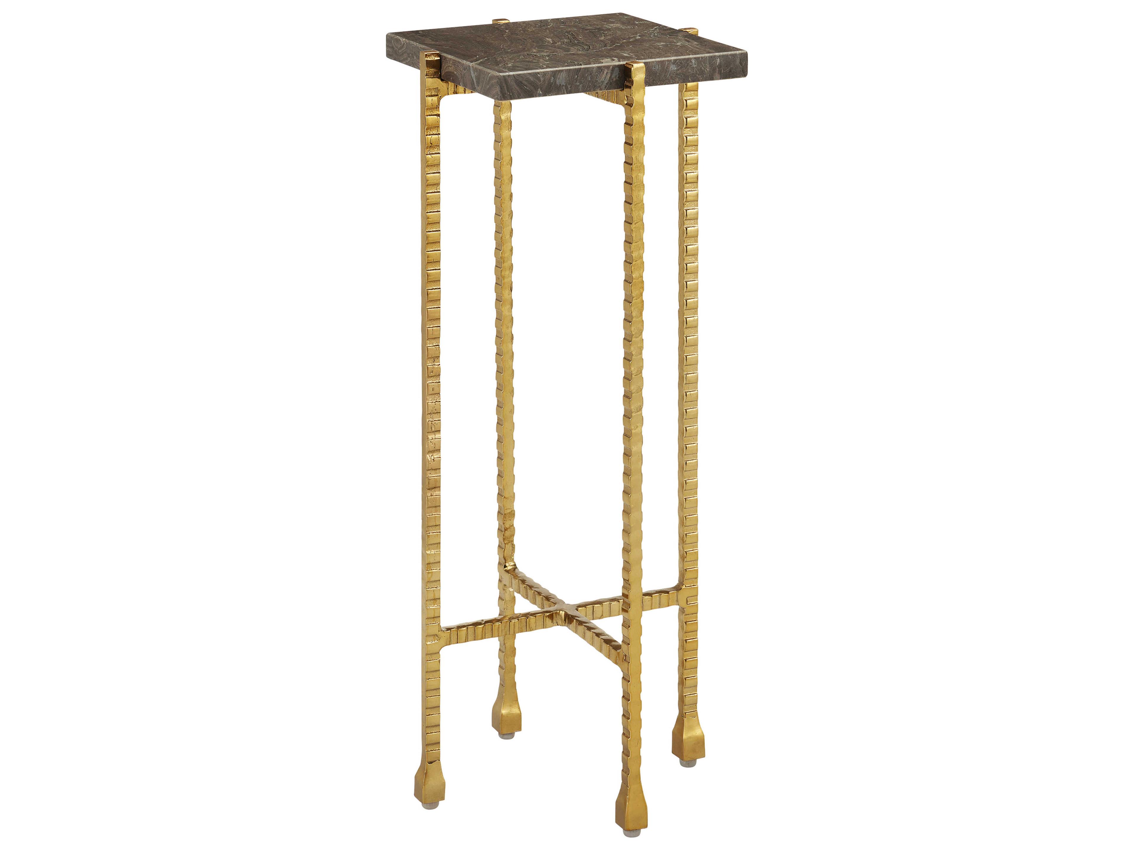Currey & Company Flying 9" Square Stone Natural Gold End Table
