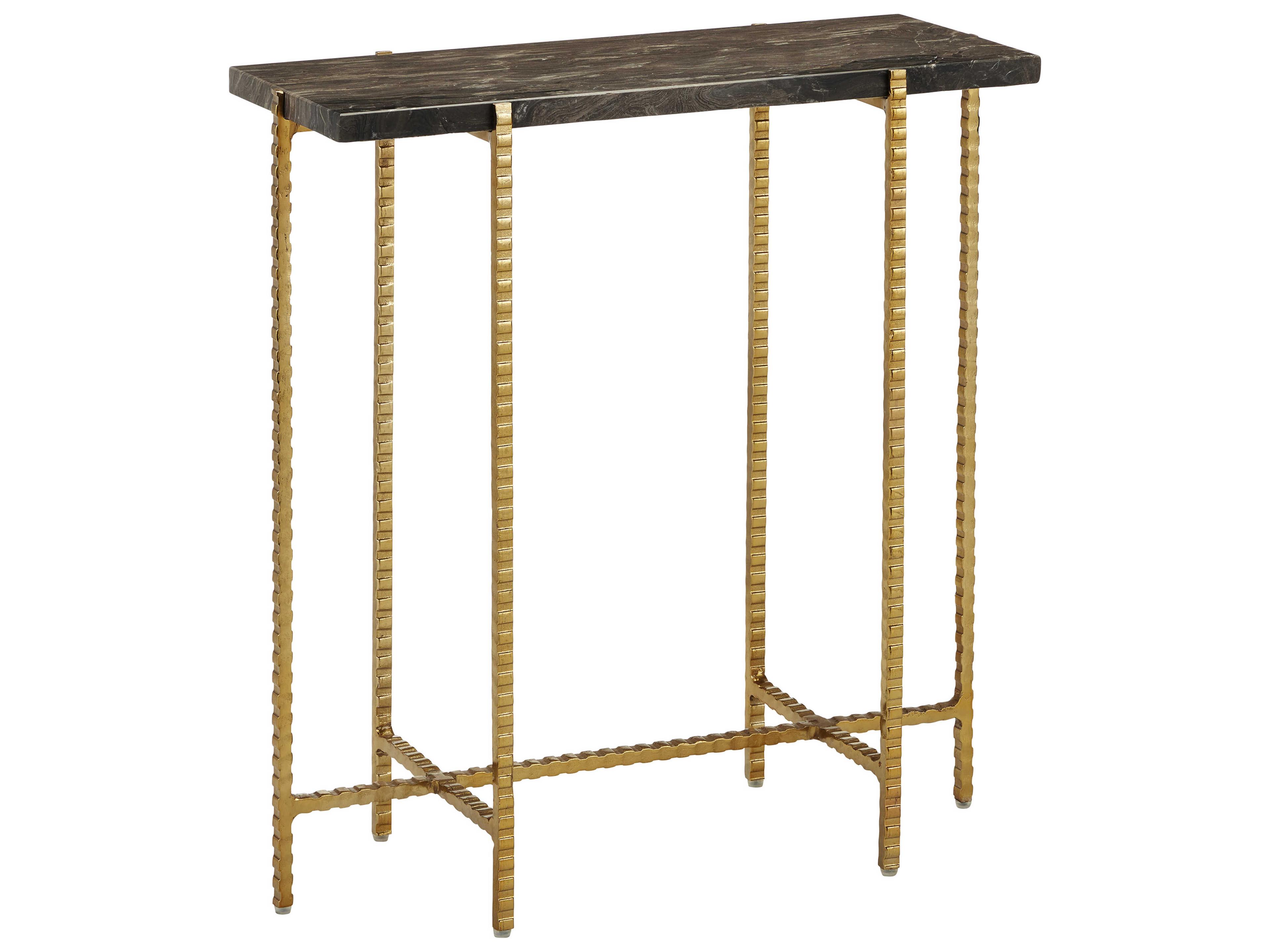Currey & Company Flying Rectangular Stone Natural Gold End Table