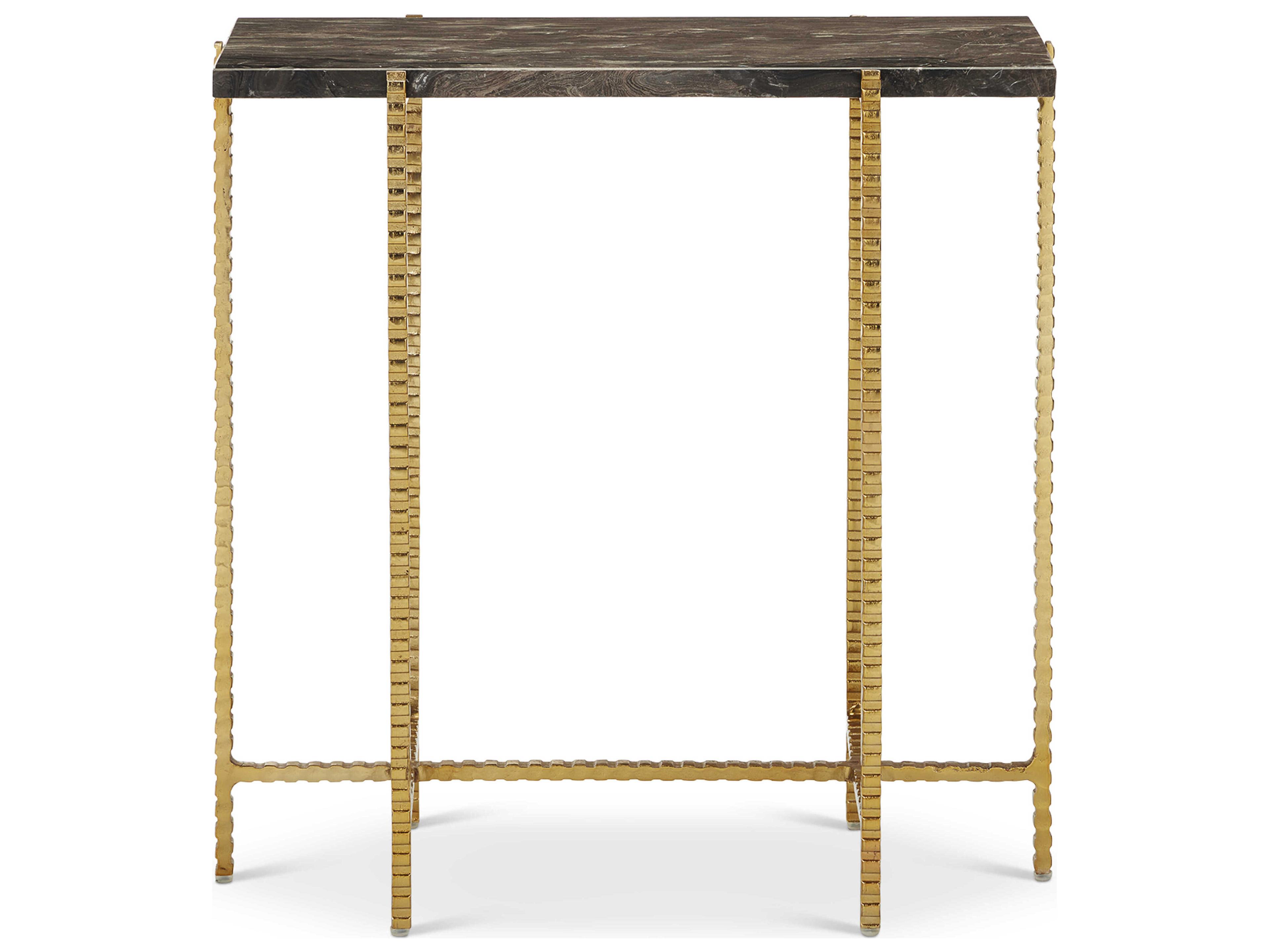 Currey & Company Flying Rectangular Stone Natural Gold End Table